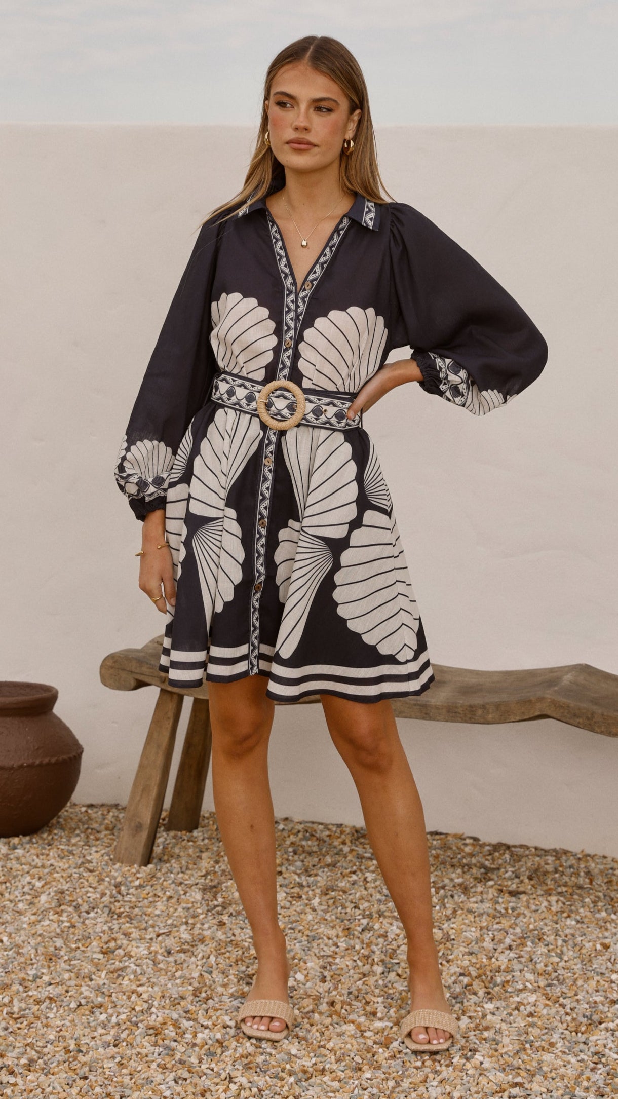 Mariel Long Sleeve Mini Dress - Black