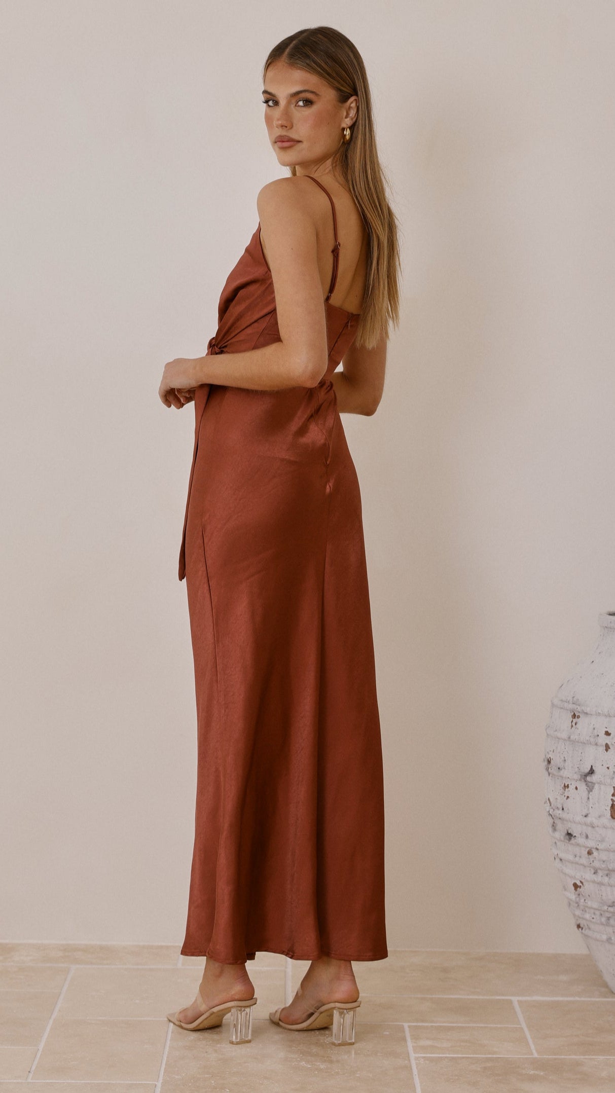 Yasmeen Tie Front Maxi Dress - Rust