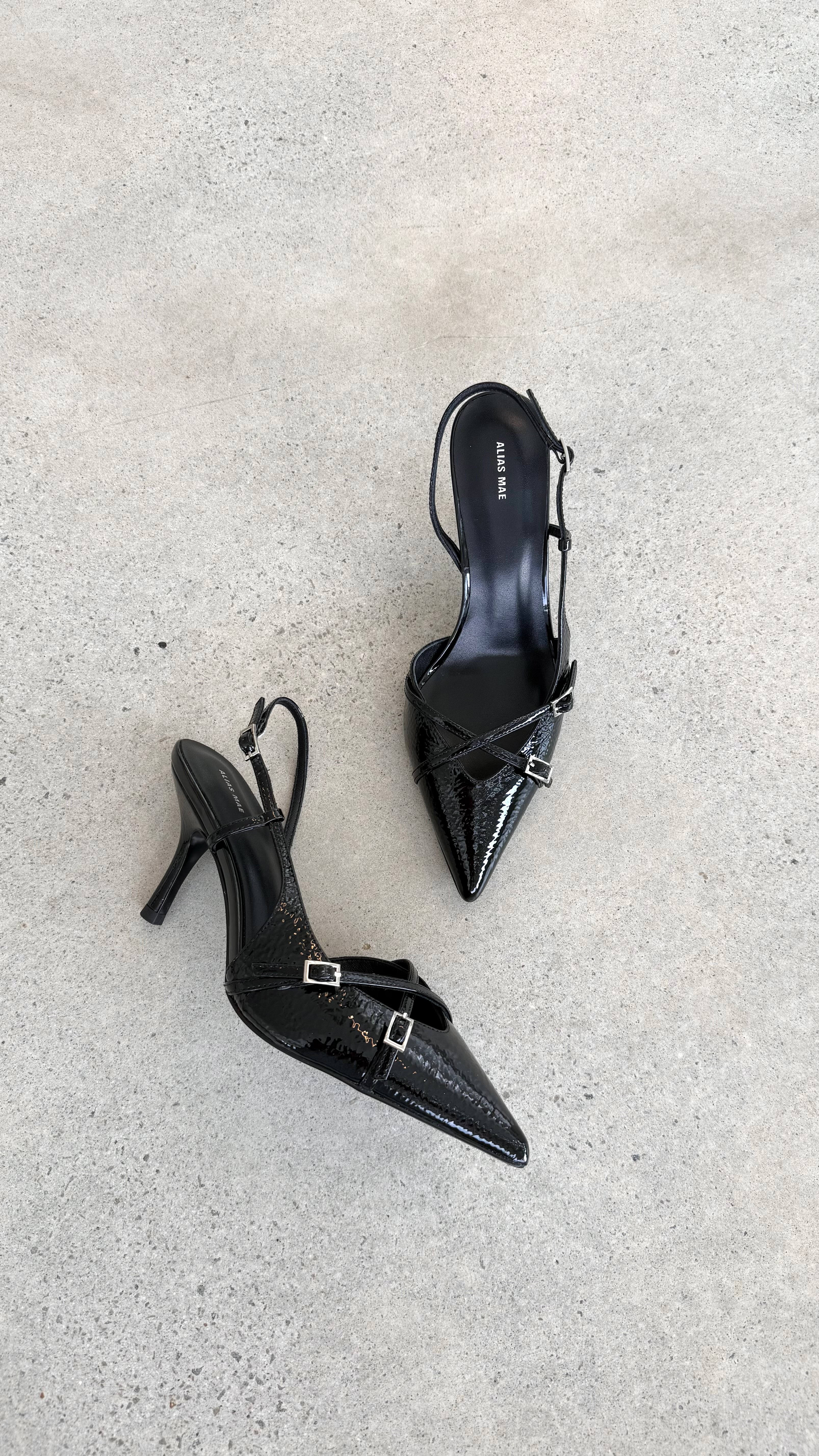 Faith Heel - Black Crinkle Patent