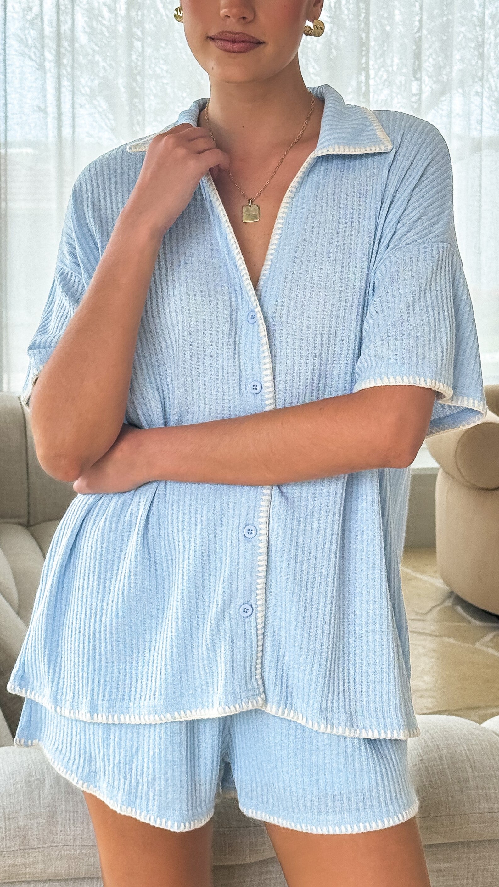 Eden Knit Top and Shorts Set - Blue