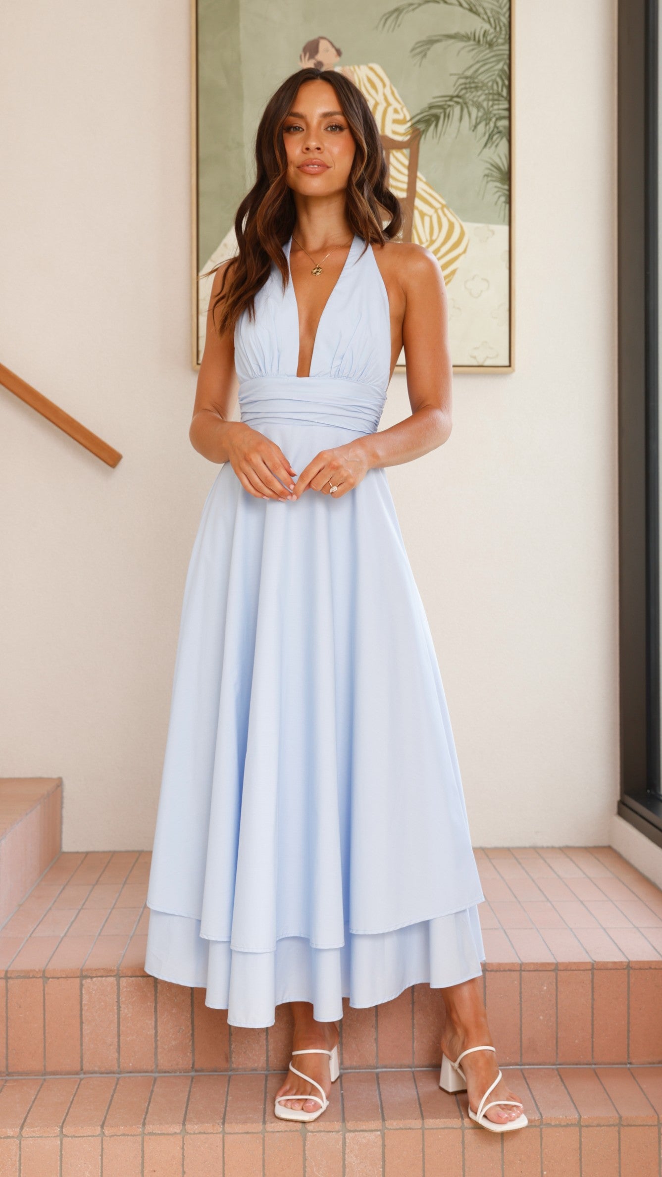Kathy Halter Neck Maxi Dress - Light Blue