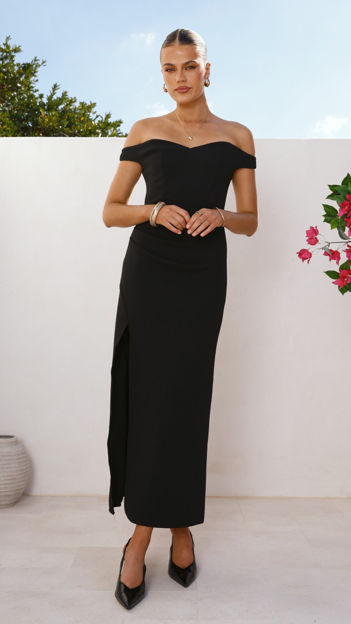 Zylah Off Shoulder Midi Dress - Black