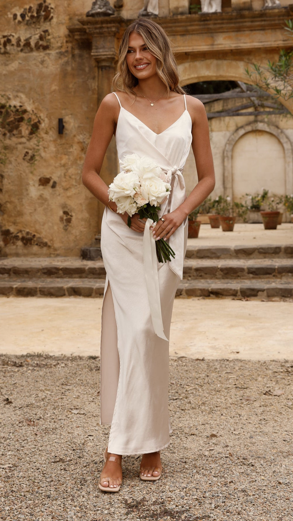 Yasmeen Tie Front Maxi Dress - Champagne