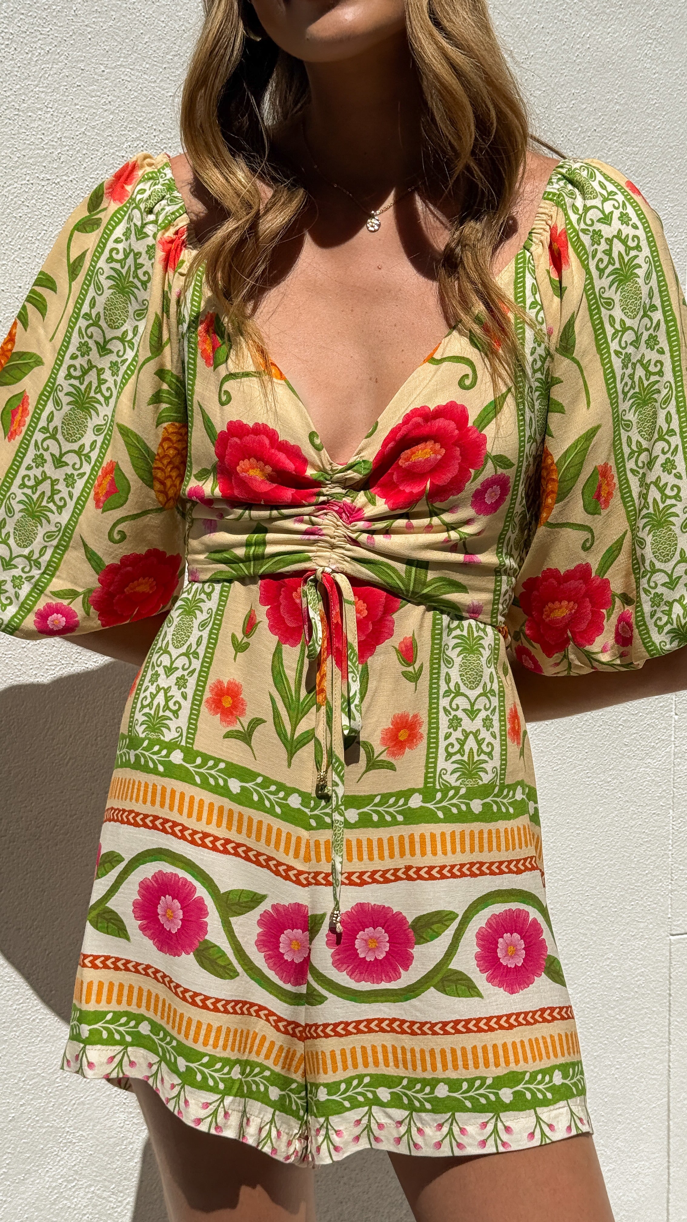 Janiya Puff Sleeve Playsuit - Sunkissed Print