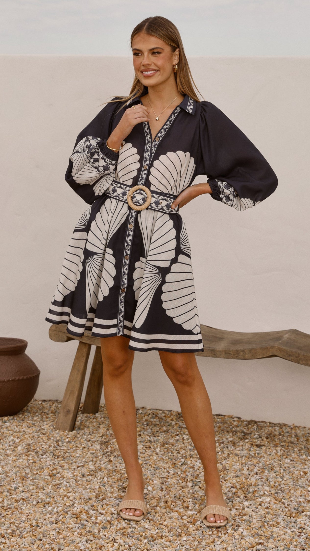 Mariel Long Sleeve Mini Dress - Black