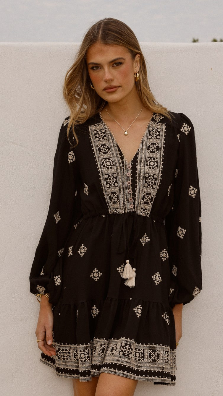 Delainey Mini Dress - Black/Beige