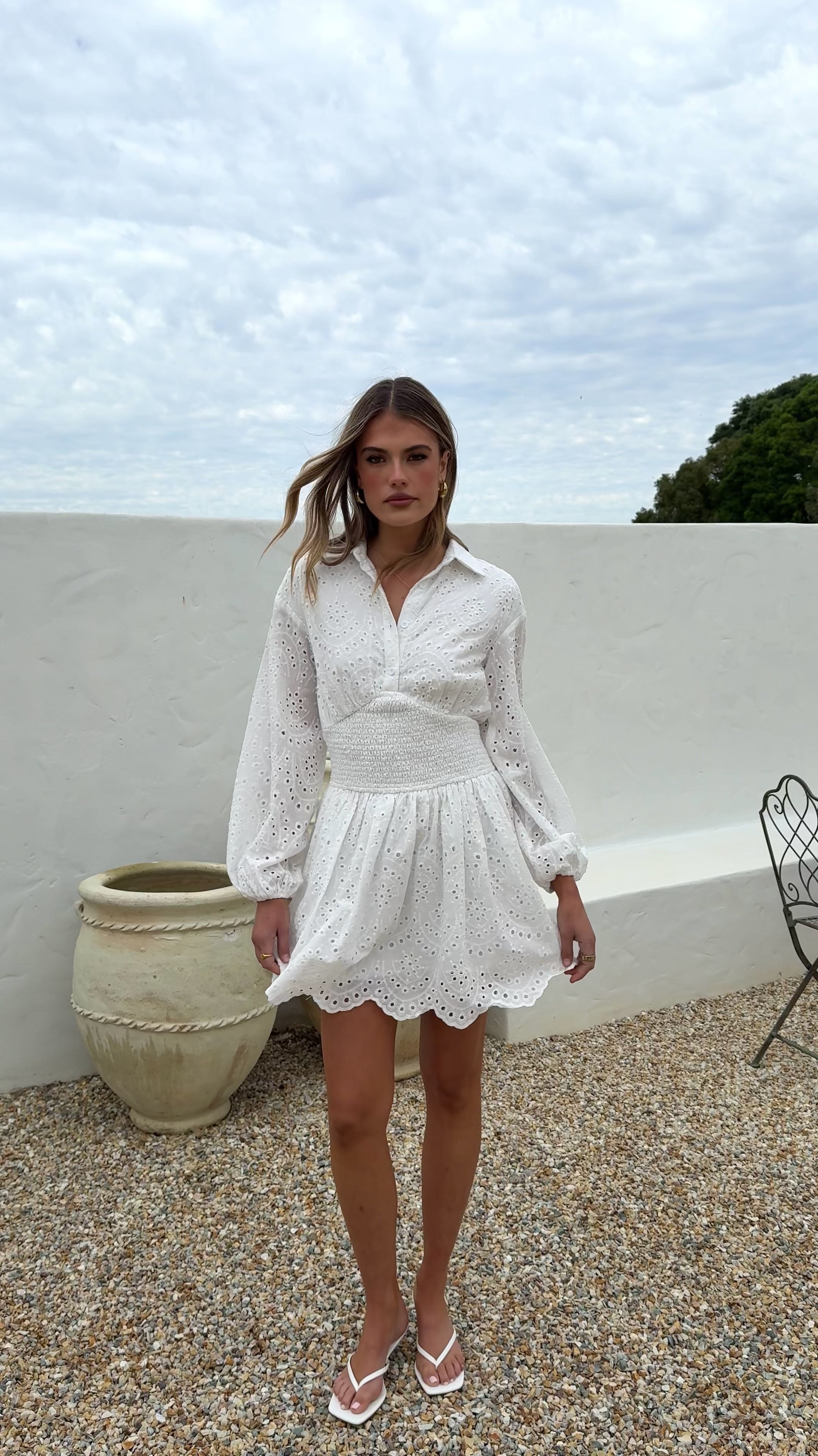 Brittney Long Sleeve Mini Dress - White