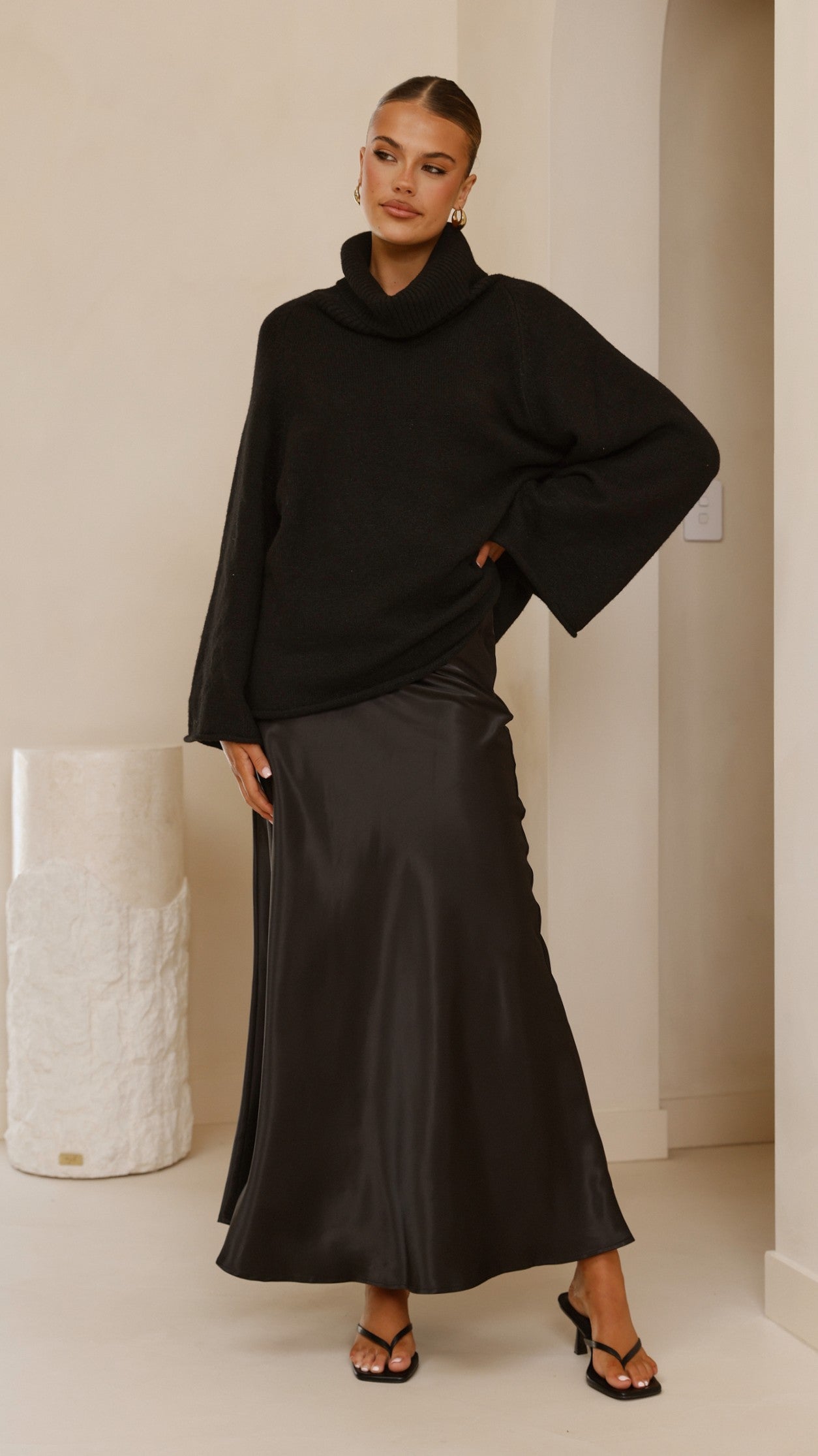 Darina Bias Cut Maxi Skirt - Black