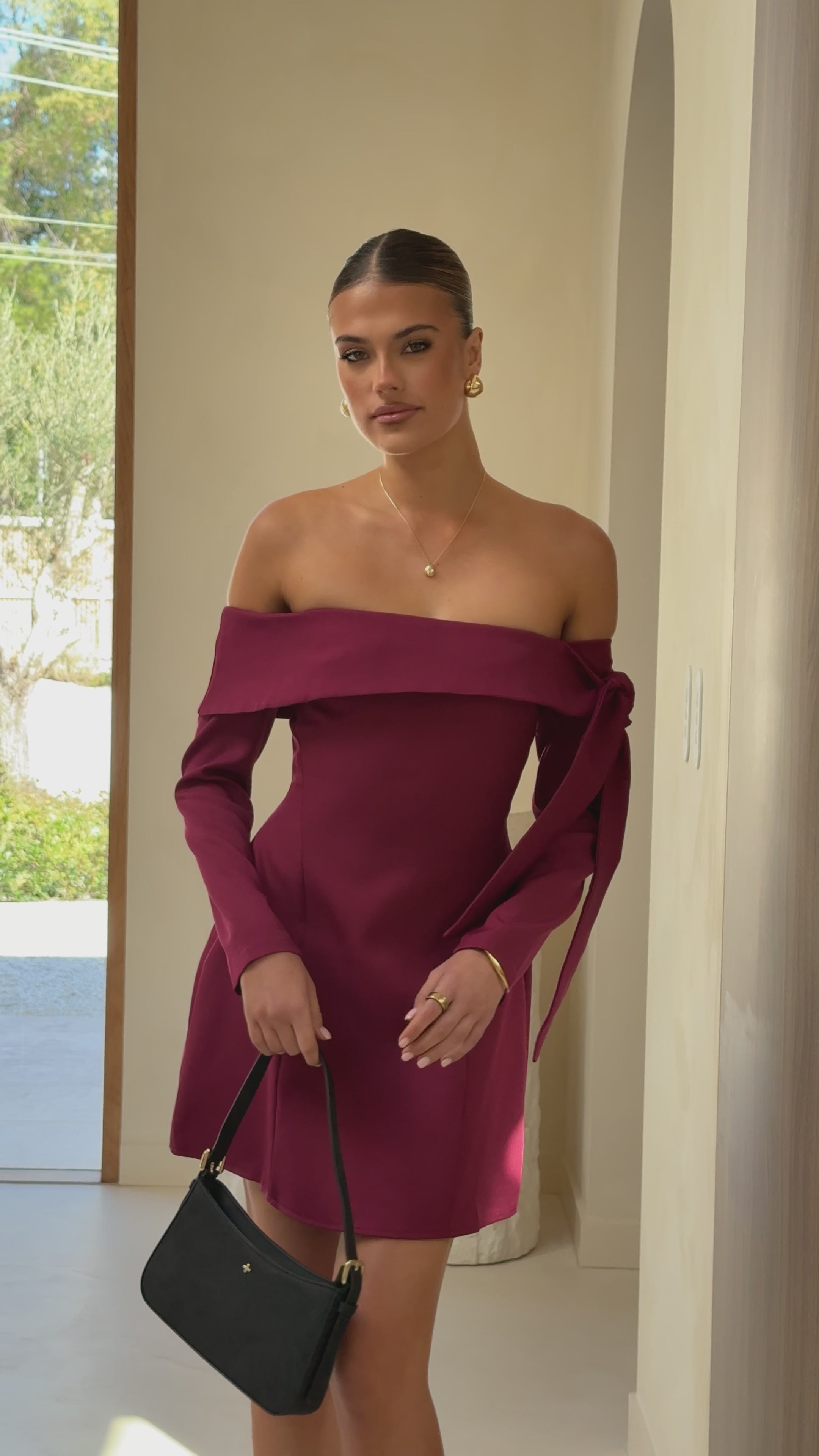 Halen Long Sleeve Mini Dress - Wine