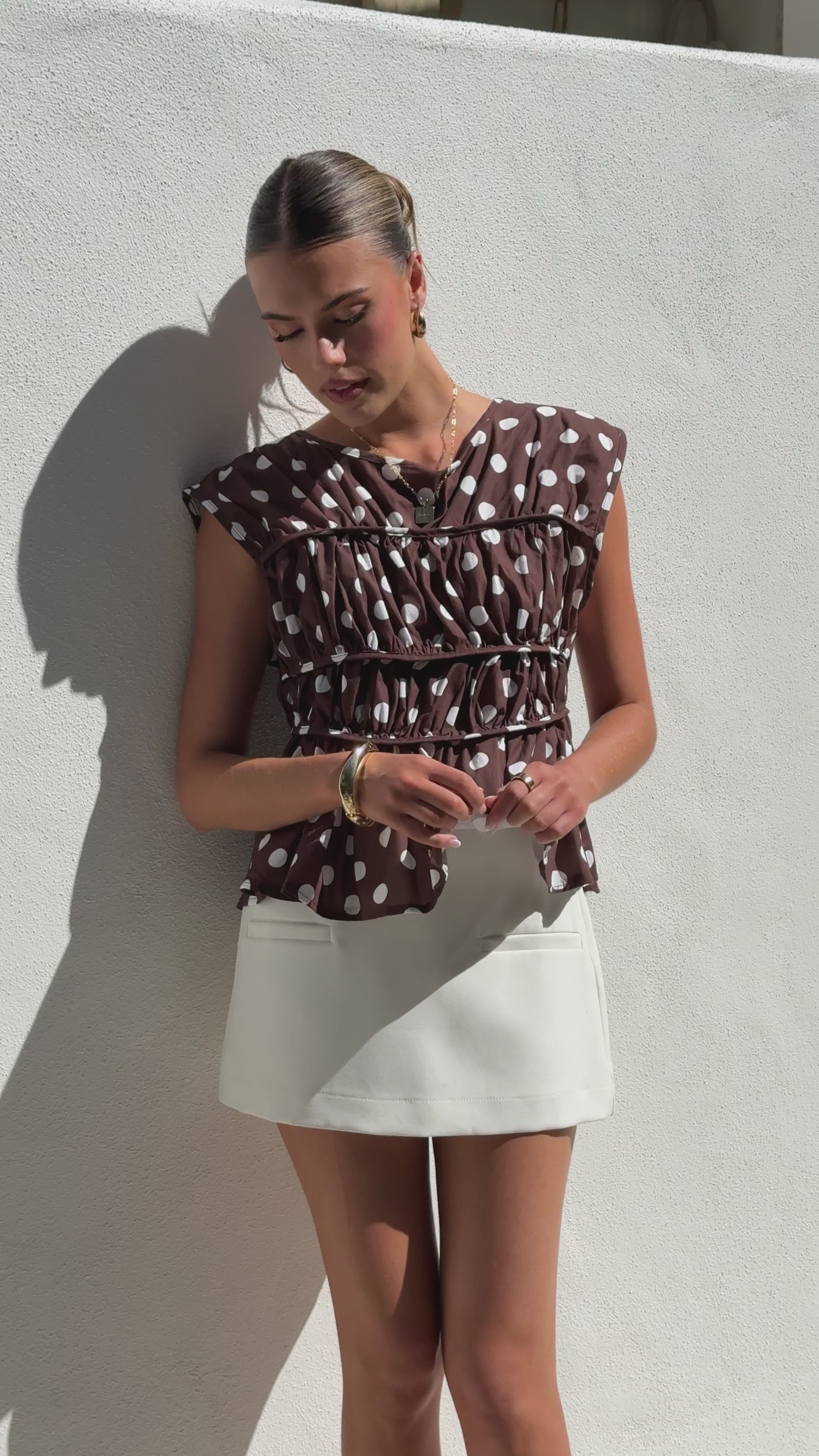 Kienna Top - Brown/White Polka Dot