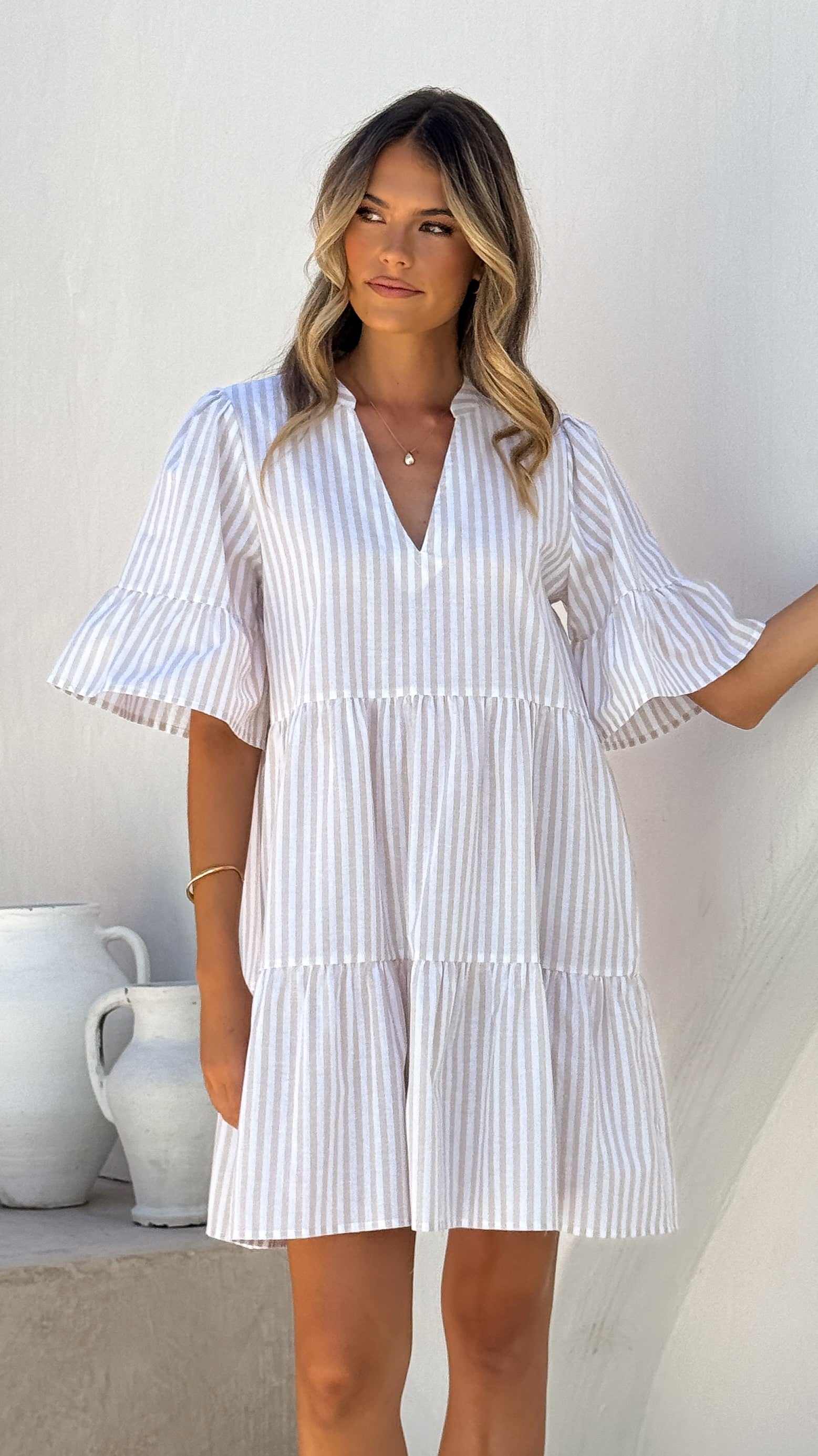 Tarnie Mini Dress - Beige Stripe