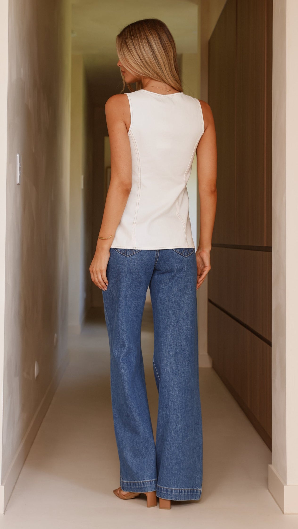 Bailey Button Up Vest - White Denim