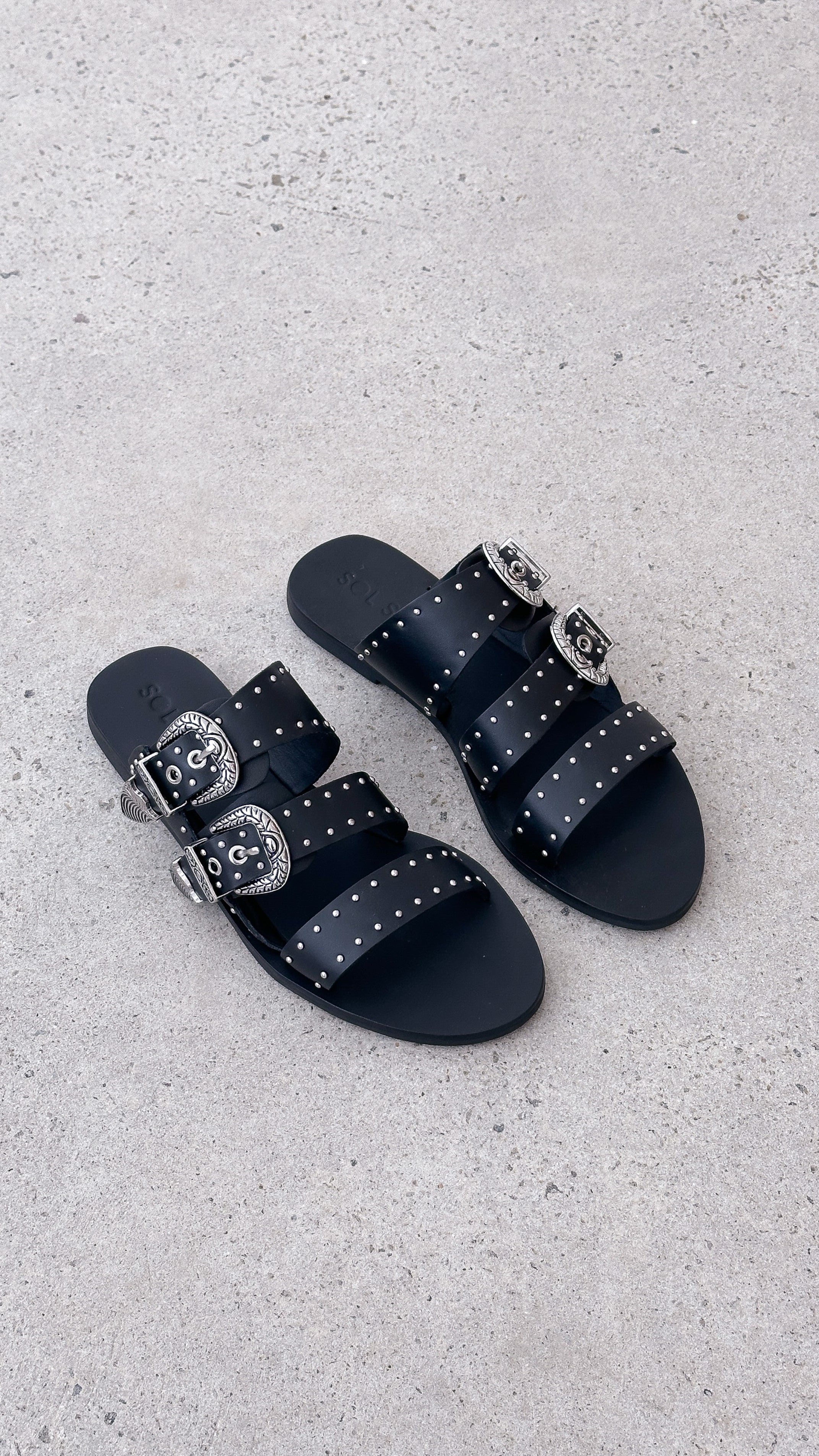 Sol Sana Eastwood Stud Slide - Black / Silver