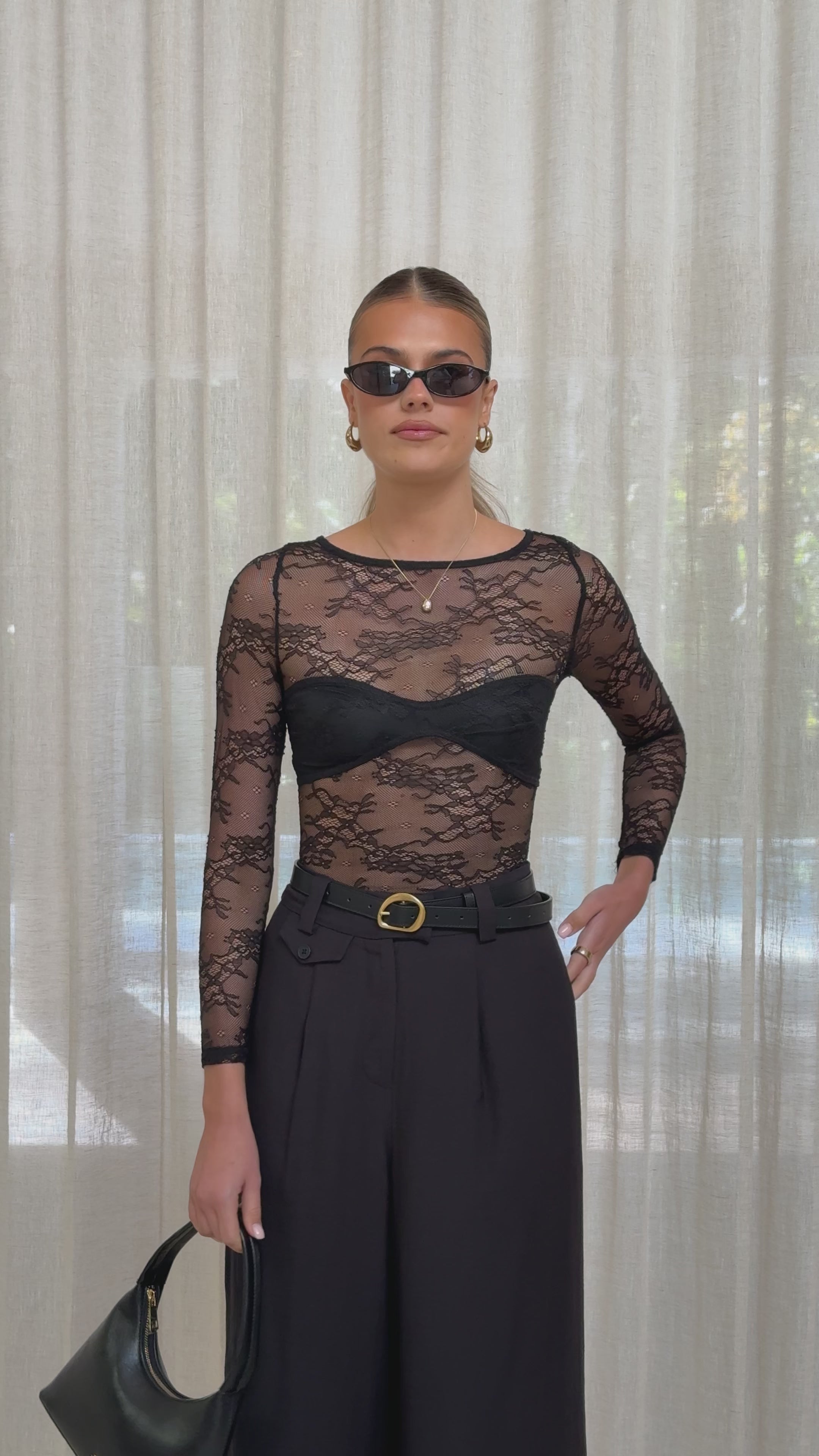 Eldora Long Sleeve Lace Top - Black