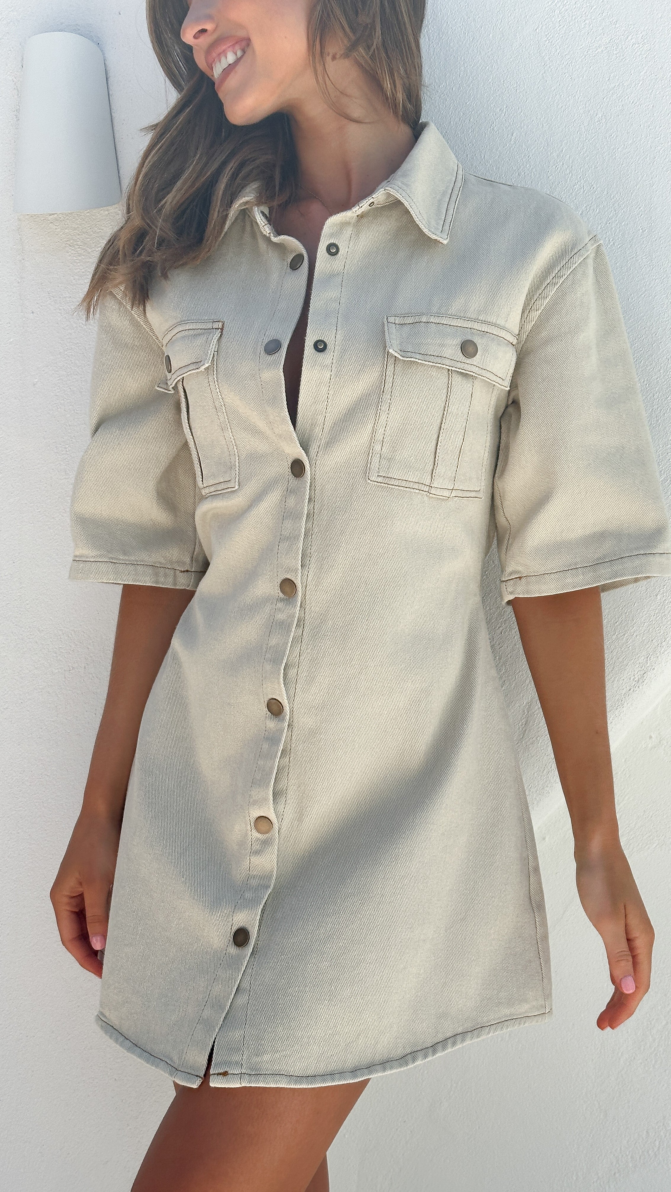 Raz Mini Dress - Oat Denim