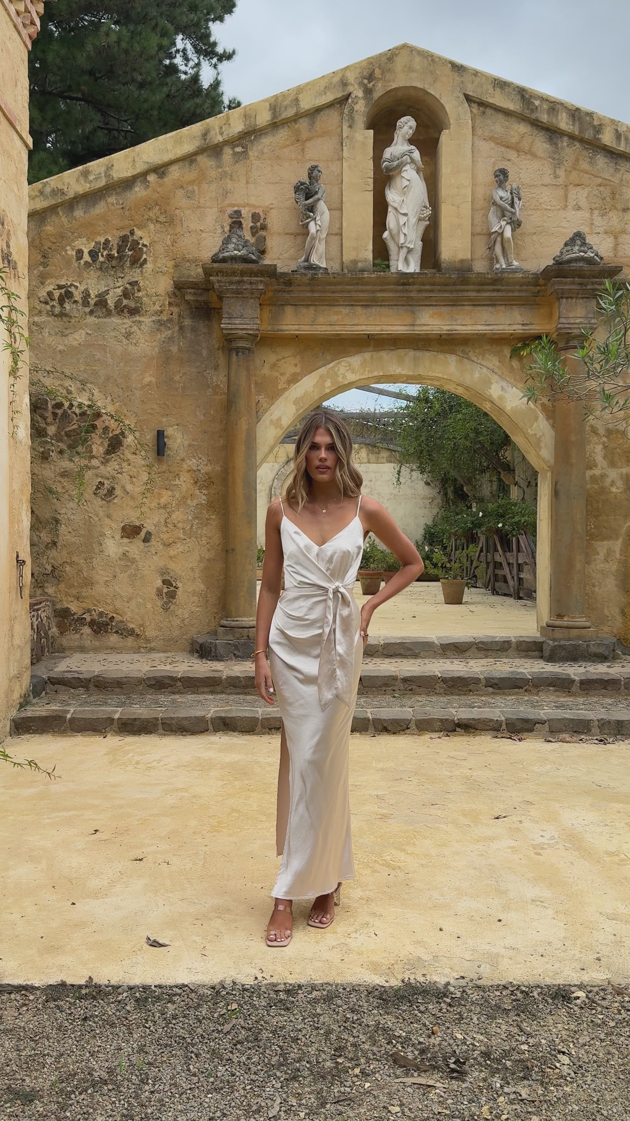 Yasmeen Tie Front Maxi Dress - Champagne