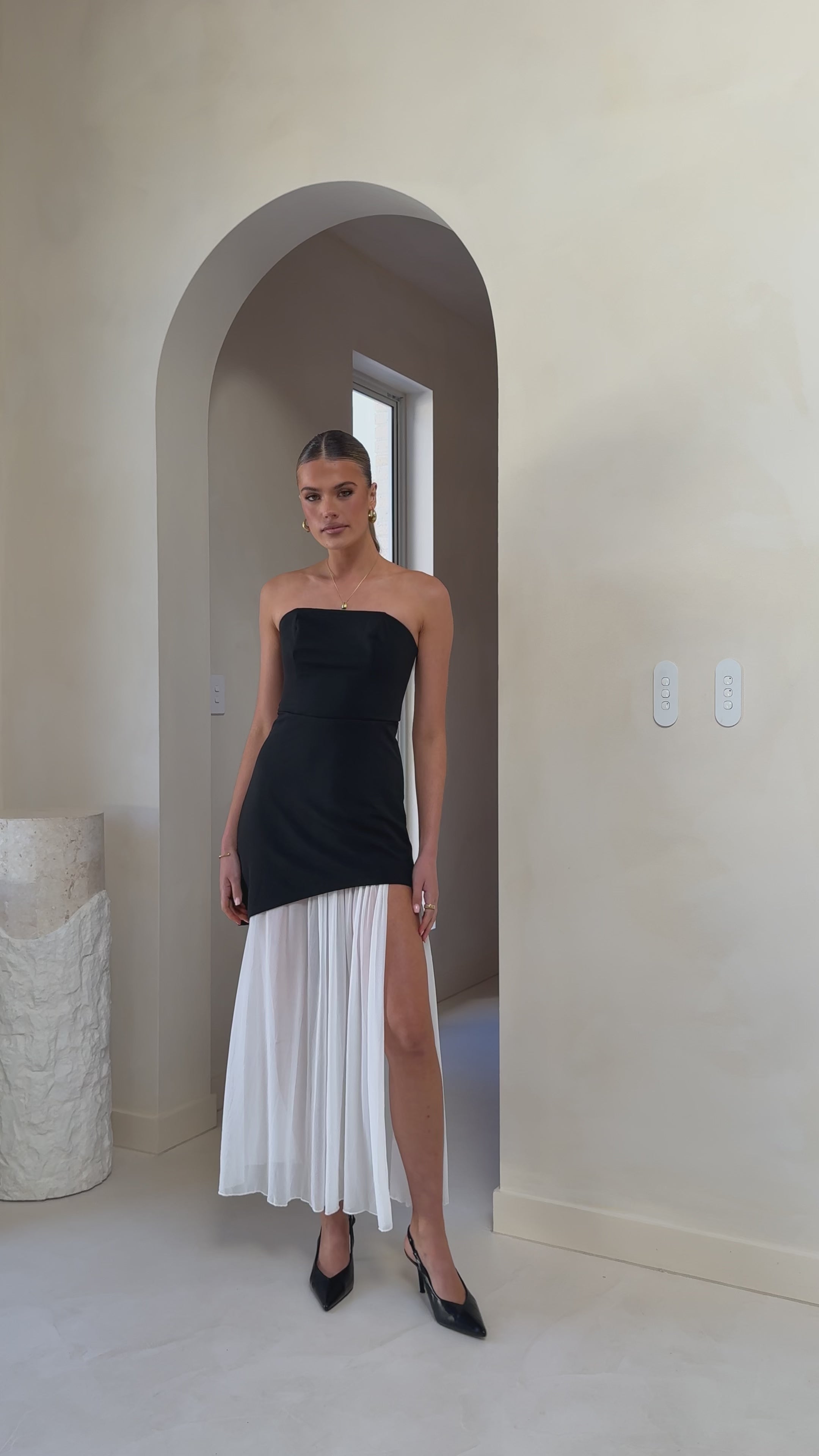 Fenella Asymmetrical Maxi Dress - Black / White