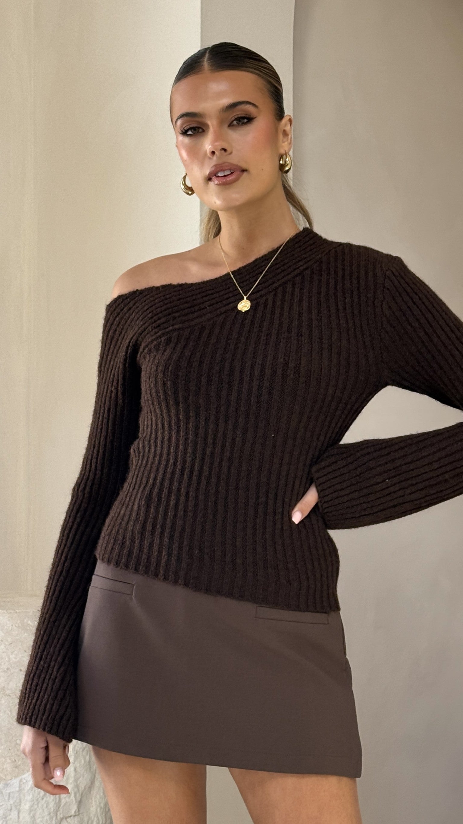 Ellira Long Sleeve Knit Top - Chocolate