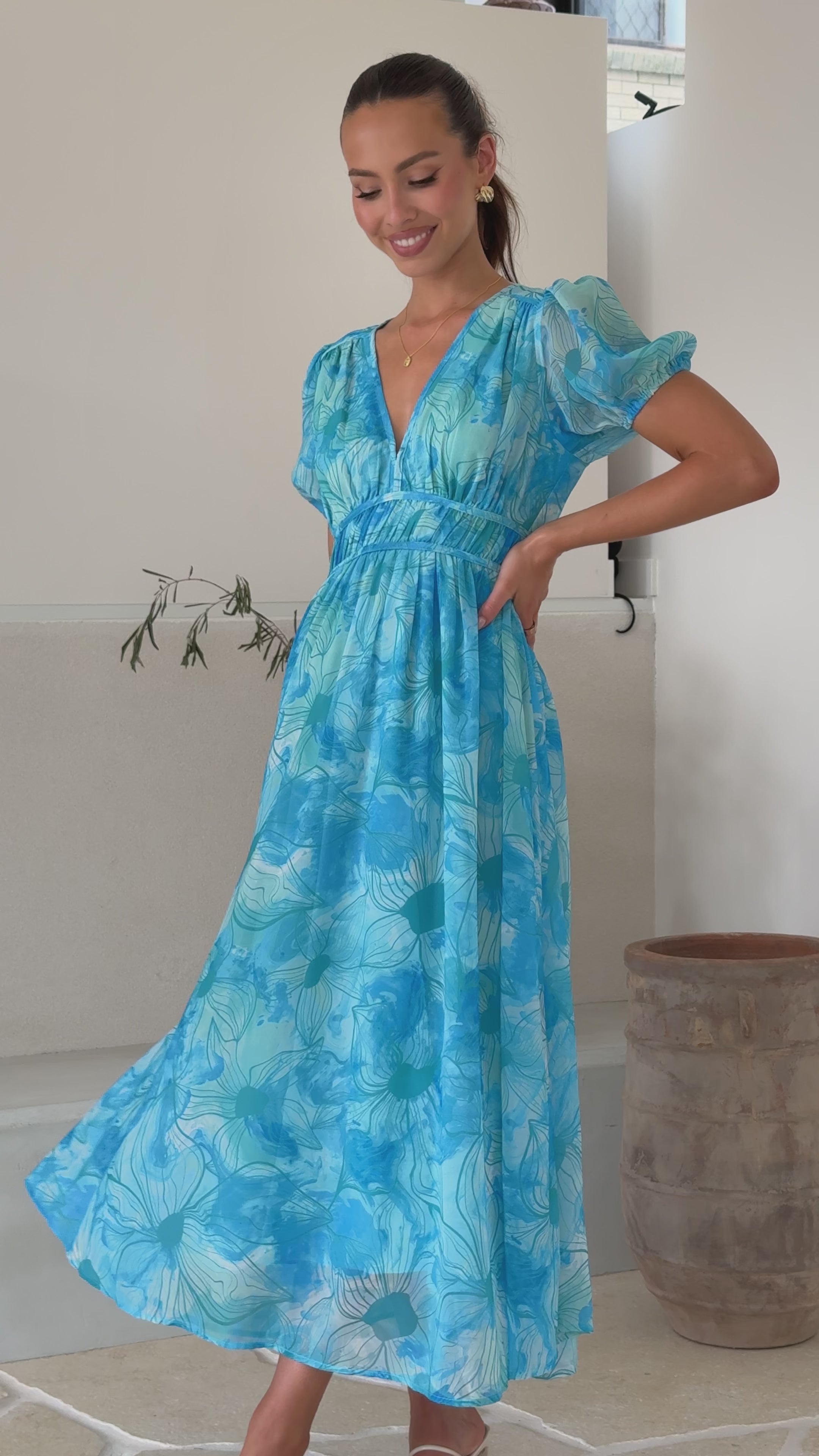 Talma Maxi Dress - Blue Floral