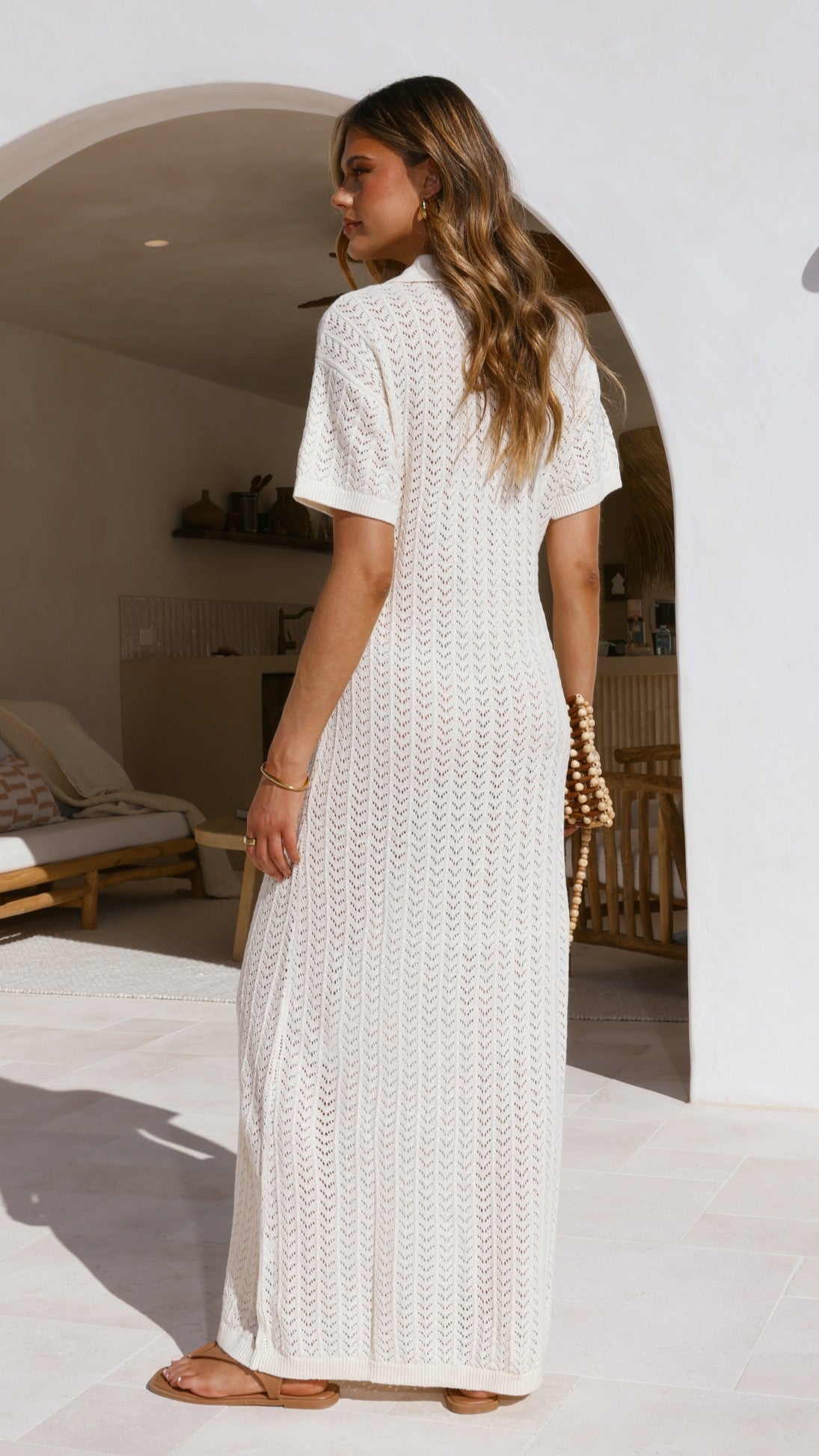 Tiffy Crochet Short Sleeve Maxi Dress - White