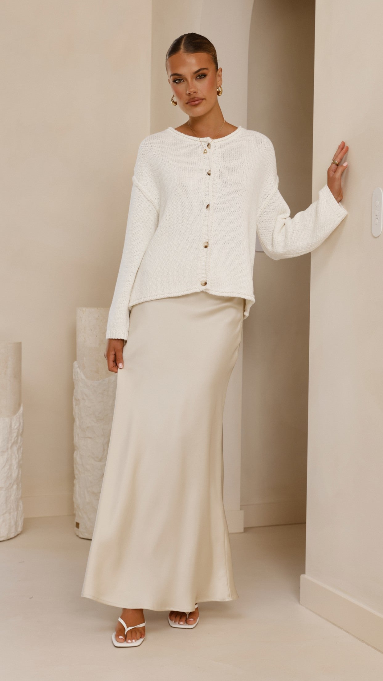 Darina Bias Cut Maxi Skirt - Champagne