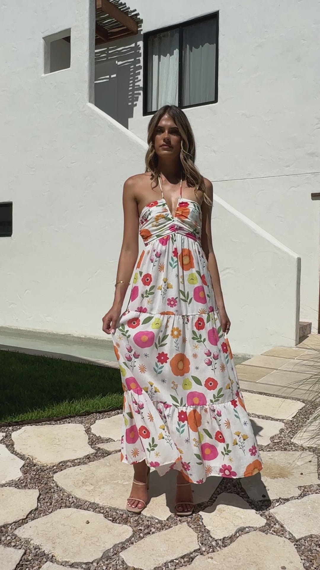 Taffeta Maxi Dress - White Floral