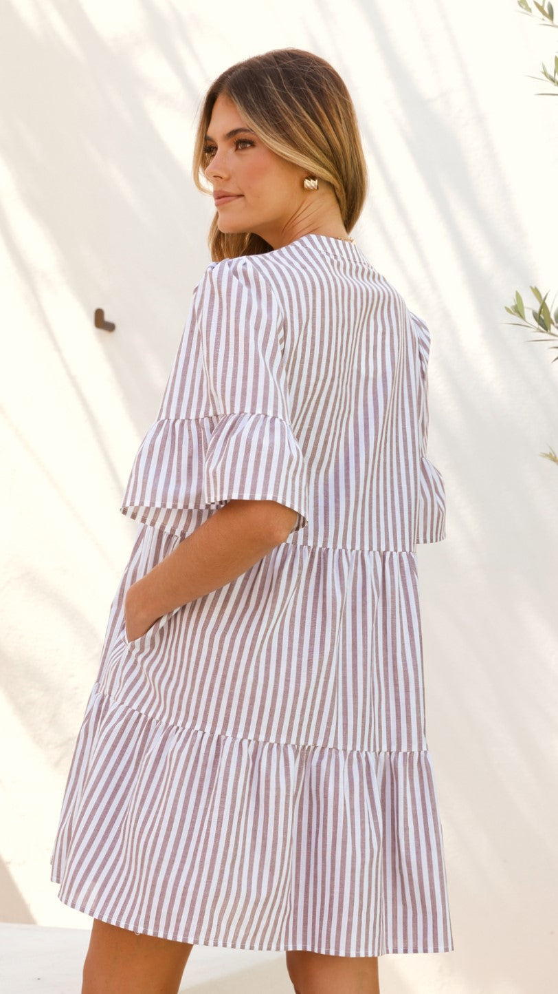 Tarnie Mini Dress - Brown Stripe