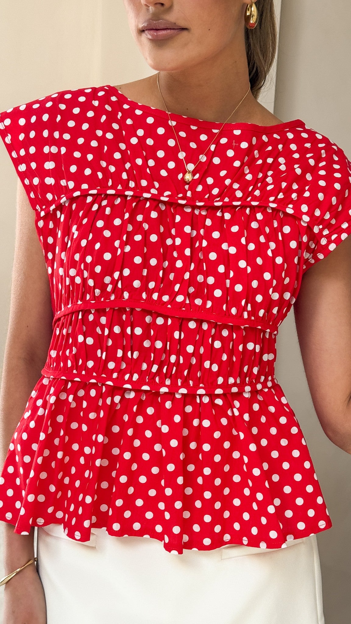 Harmonia Top - Red / White Polka Dot