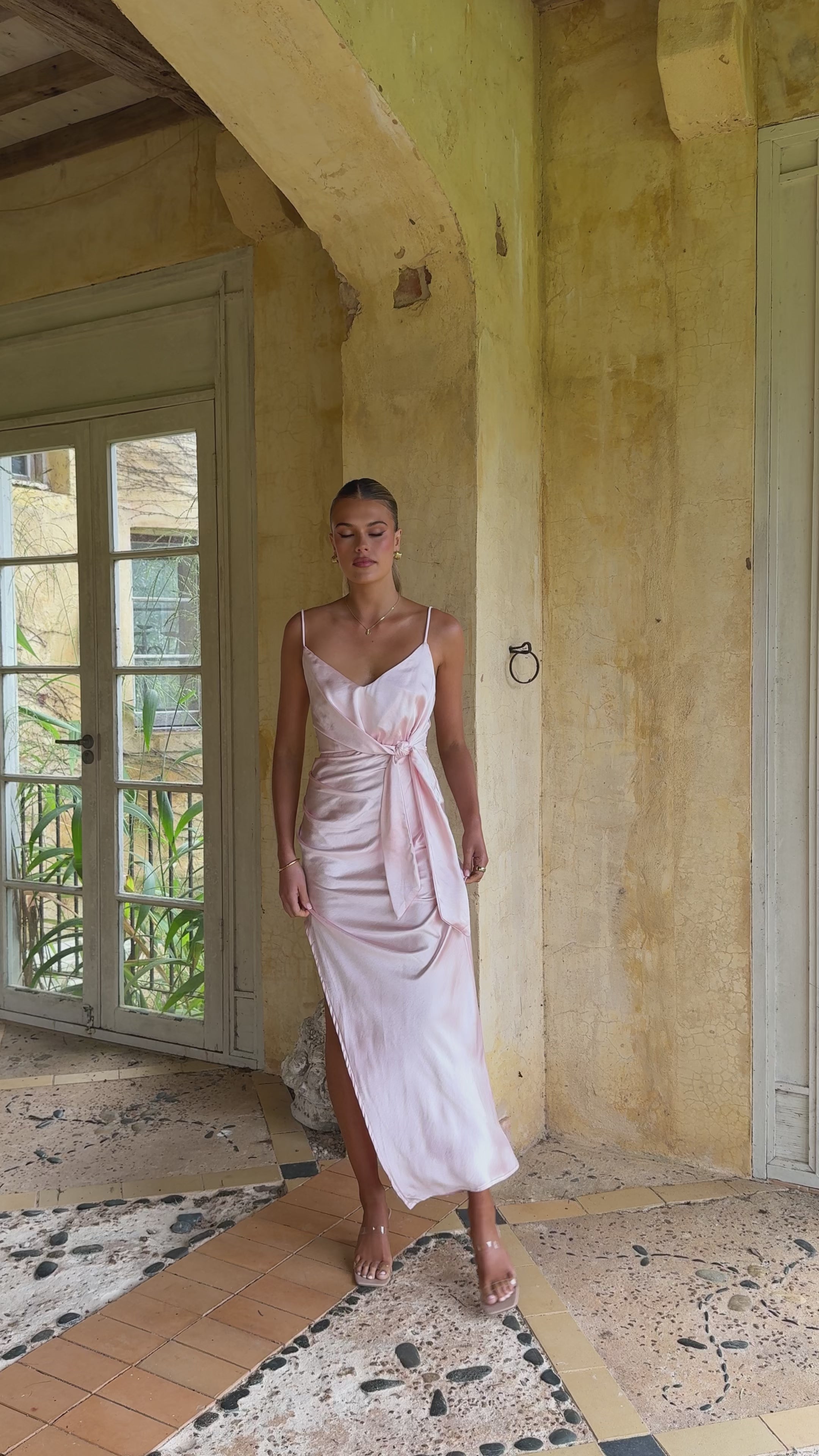 Yasmeen Tie Front Maxi Dress - Pink