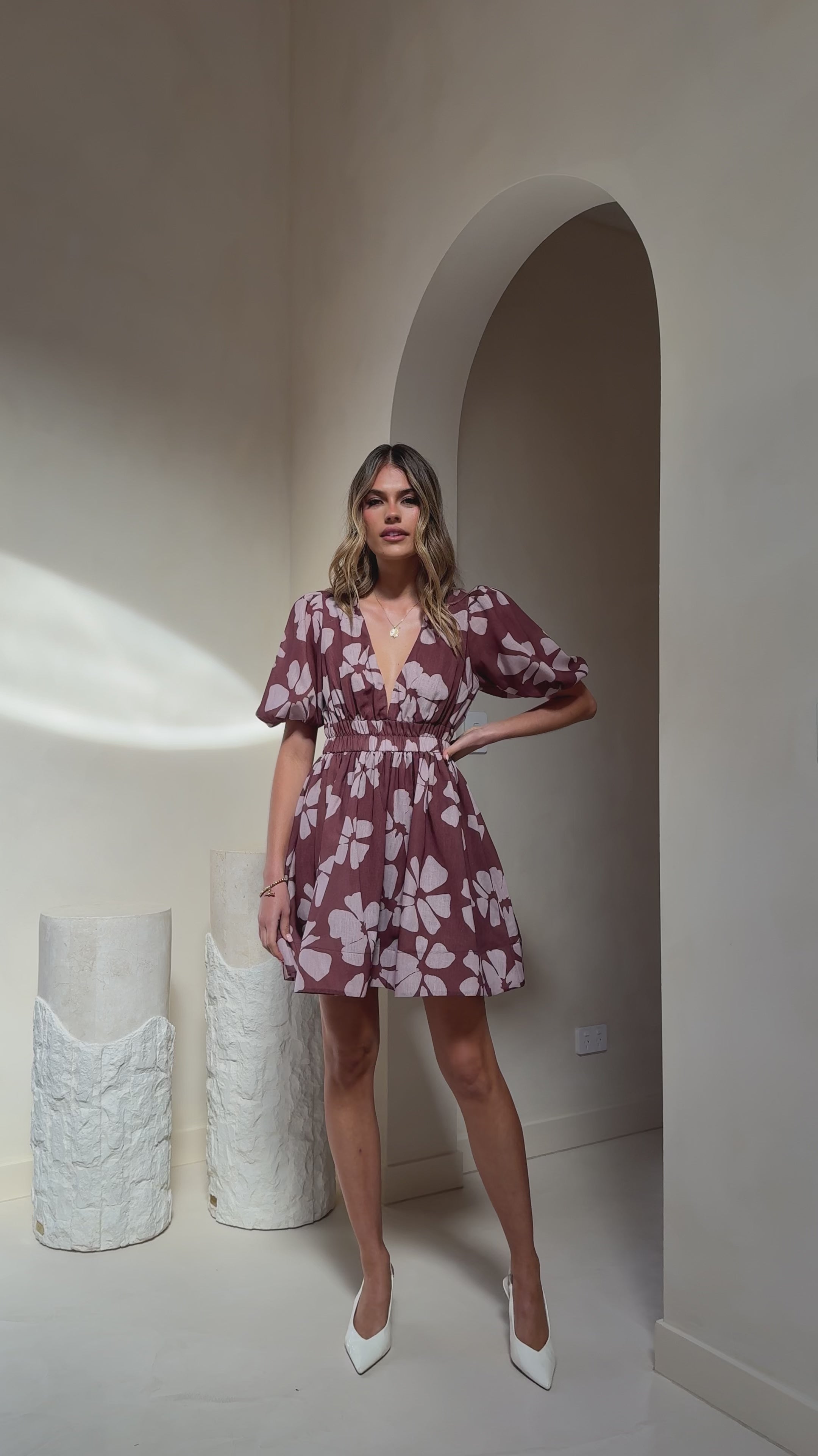 Erin Mini Dress - Brown Daylillies