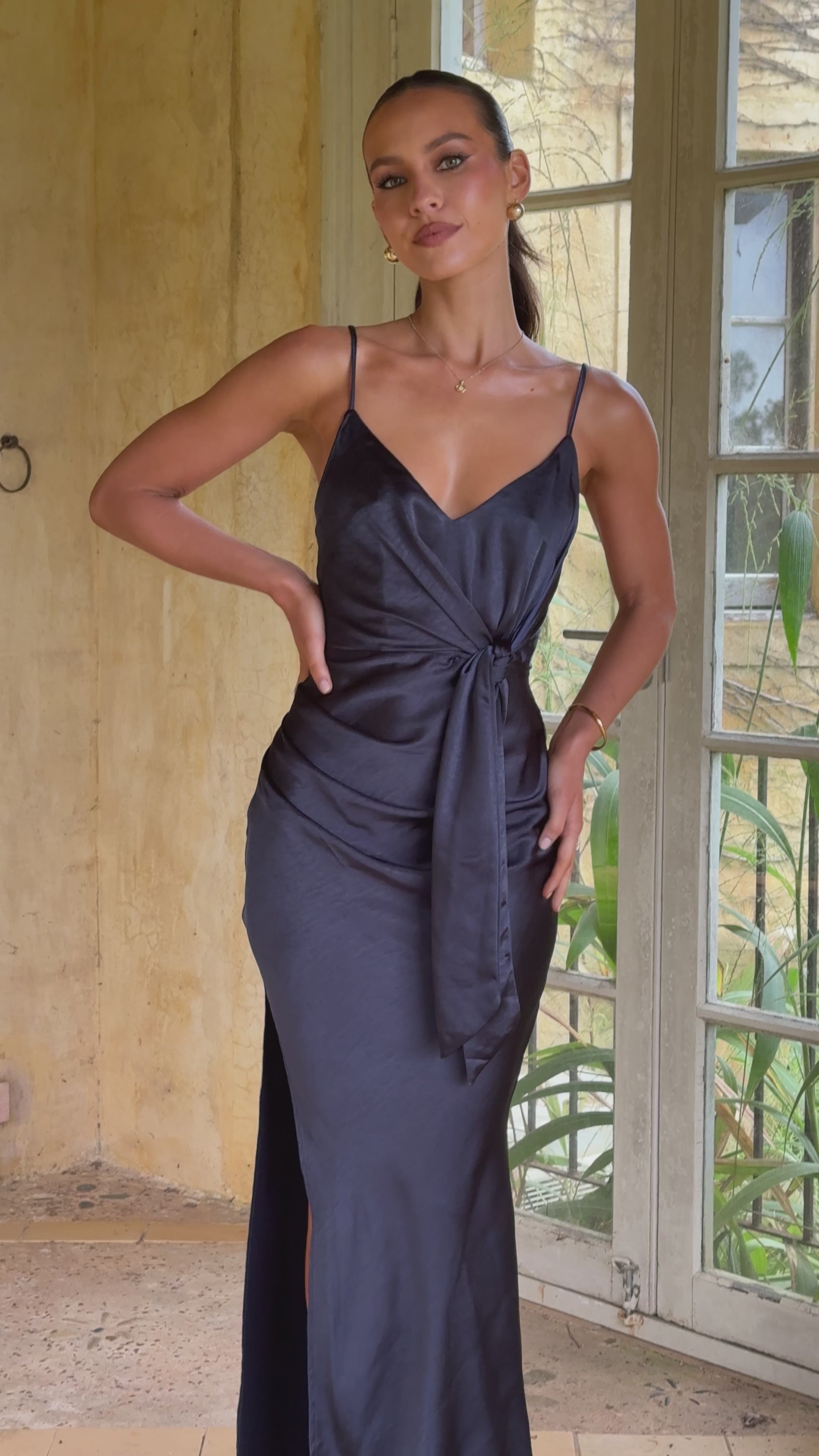 Yasmeen Tie Front Maxi Dress - Navy