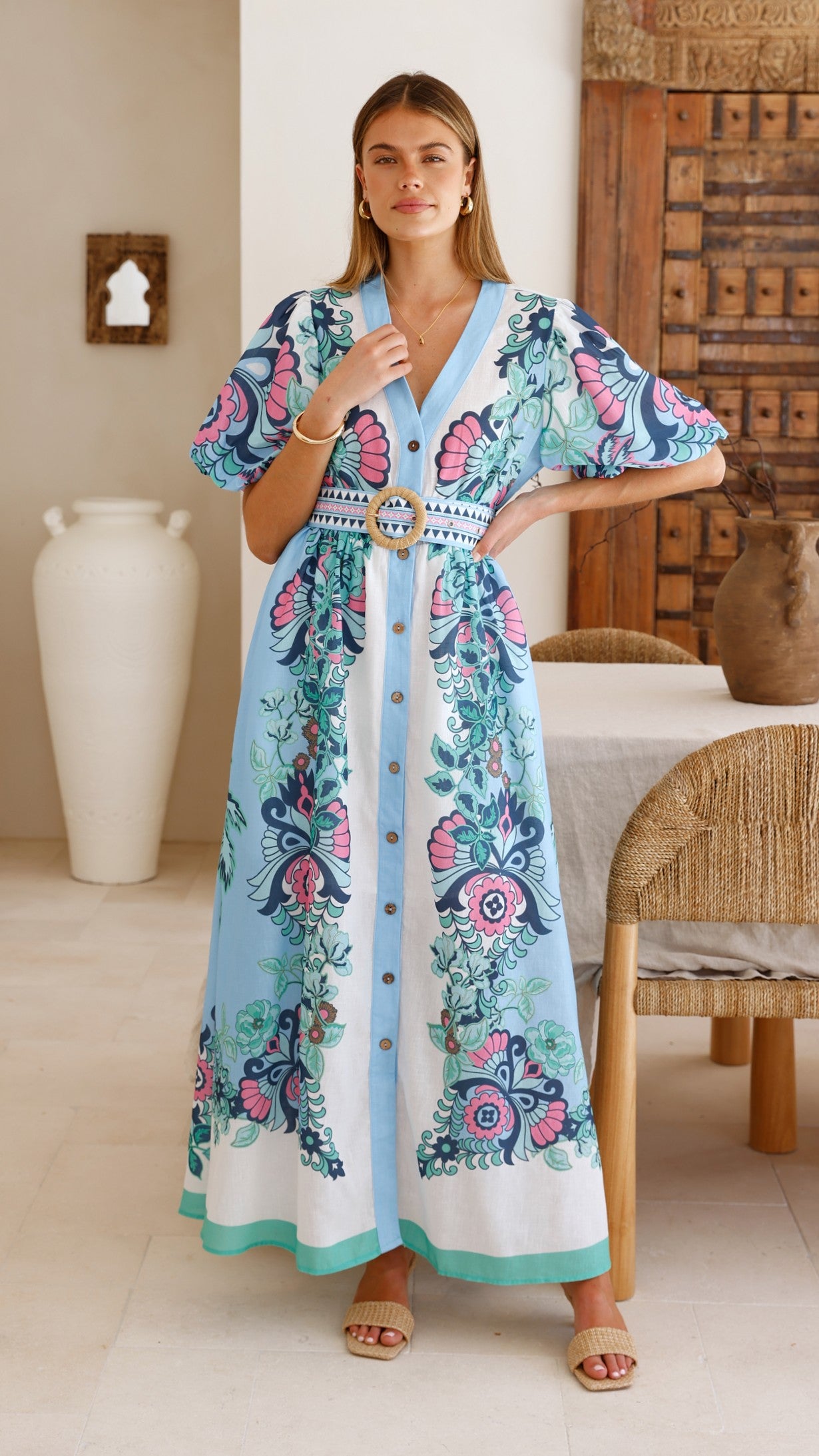 Dali Maxi Dress - Island Bloom Blue