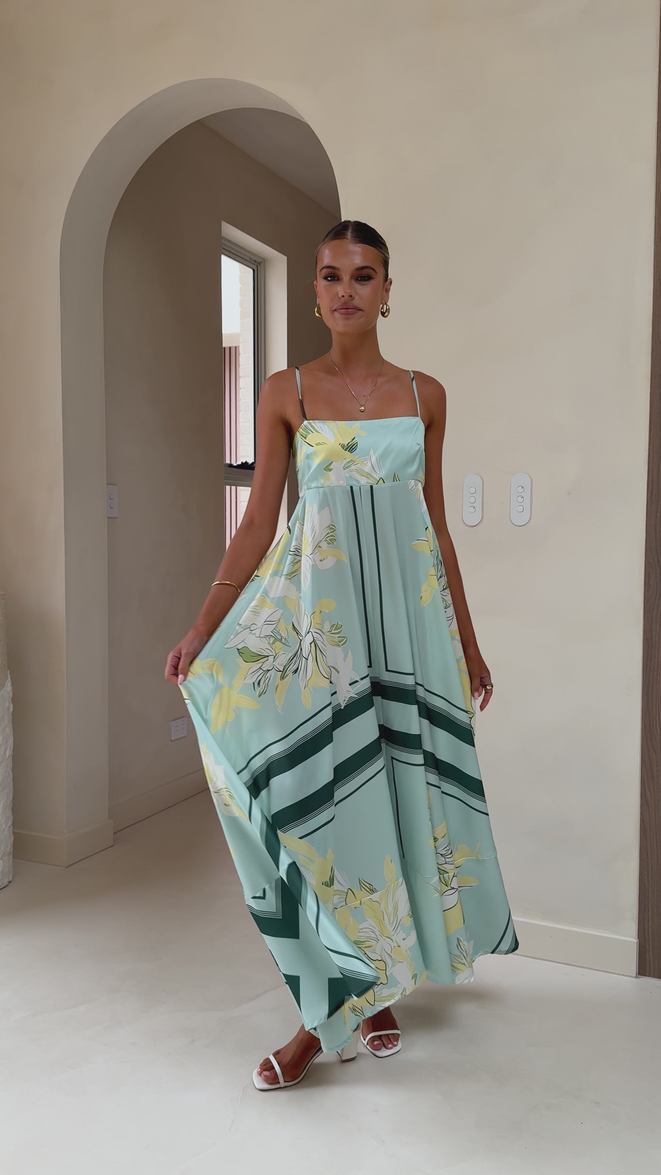 Kaethe Maxi Dress - Aqua/Yellow Print