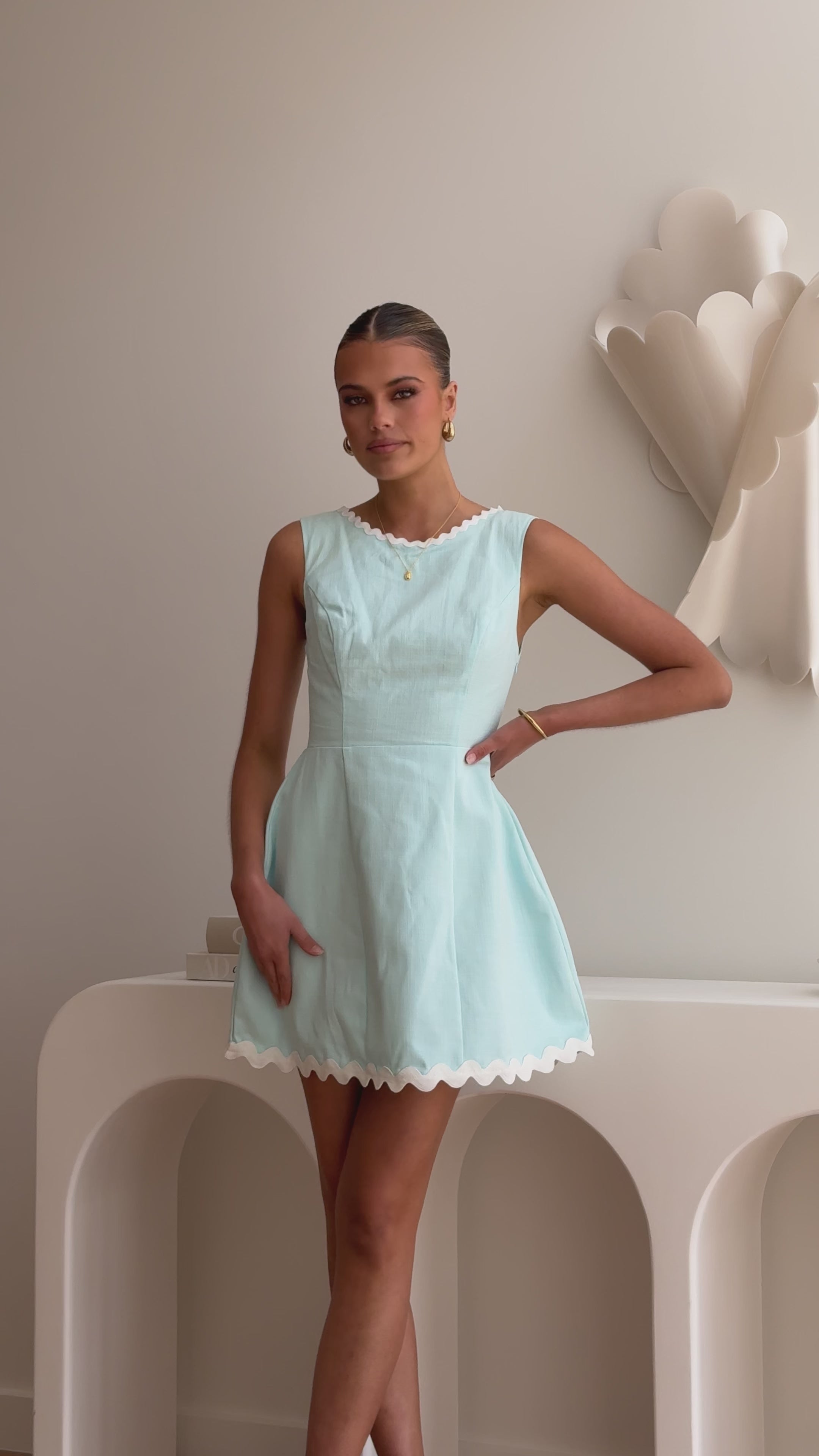 Aceline Mini Dress - Blue/White