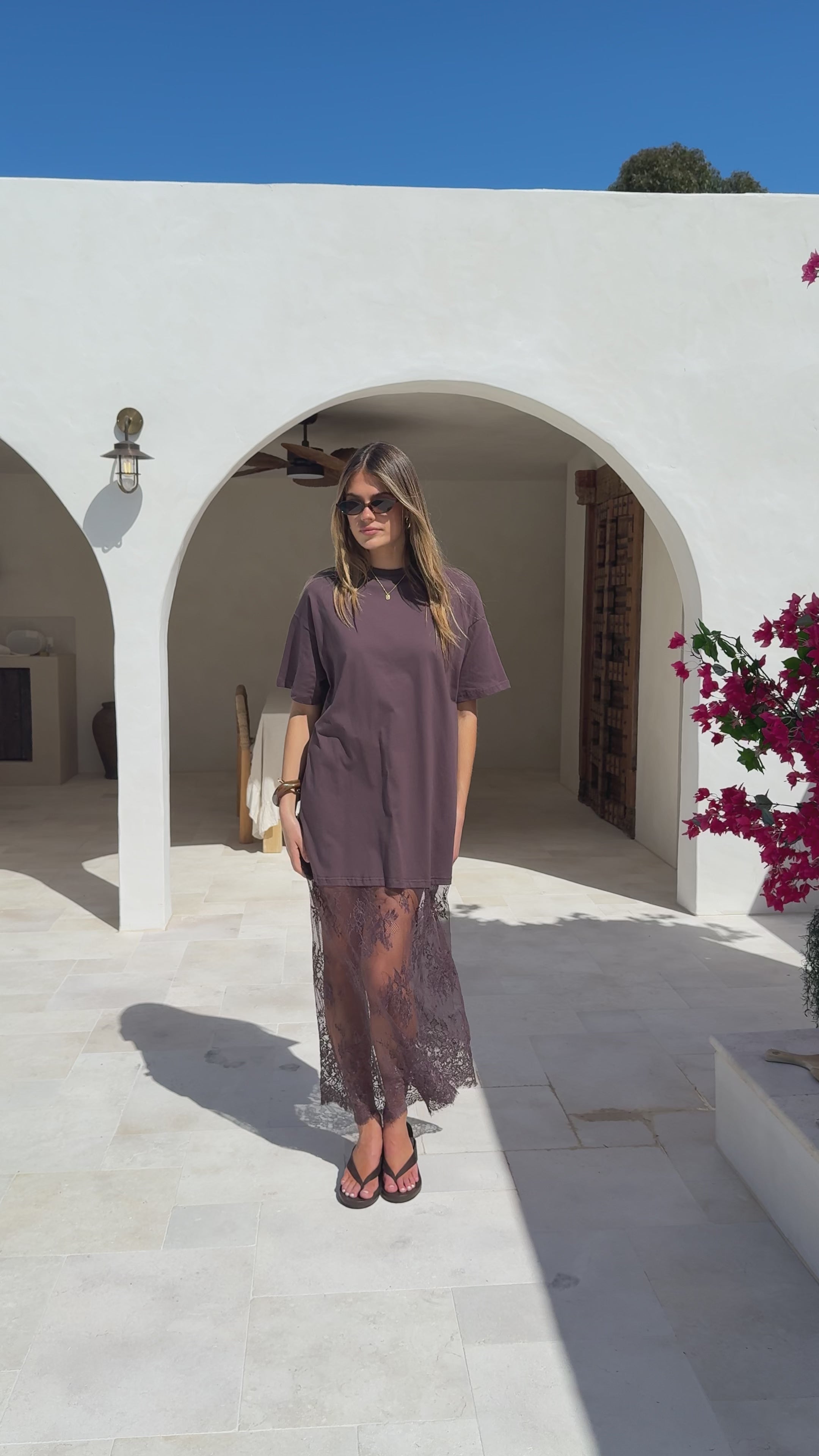 Raina T-Shirt Maxi Dress - Brown Lace