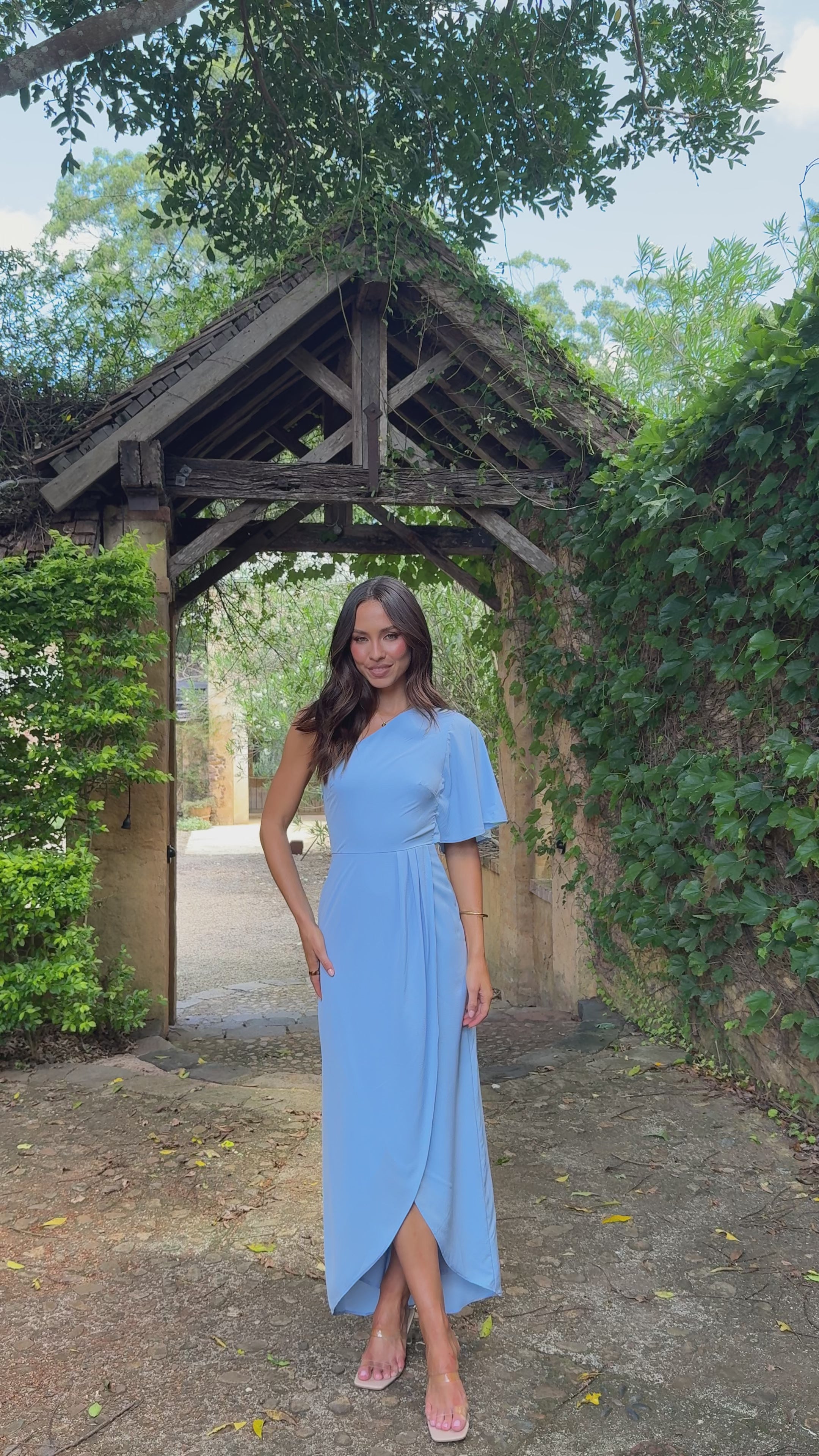 Emma One Sleeve Maxi Dress - Blue
