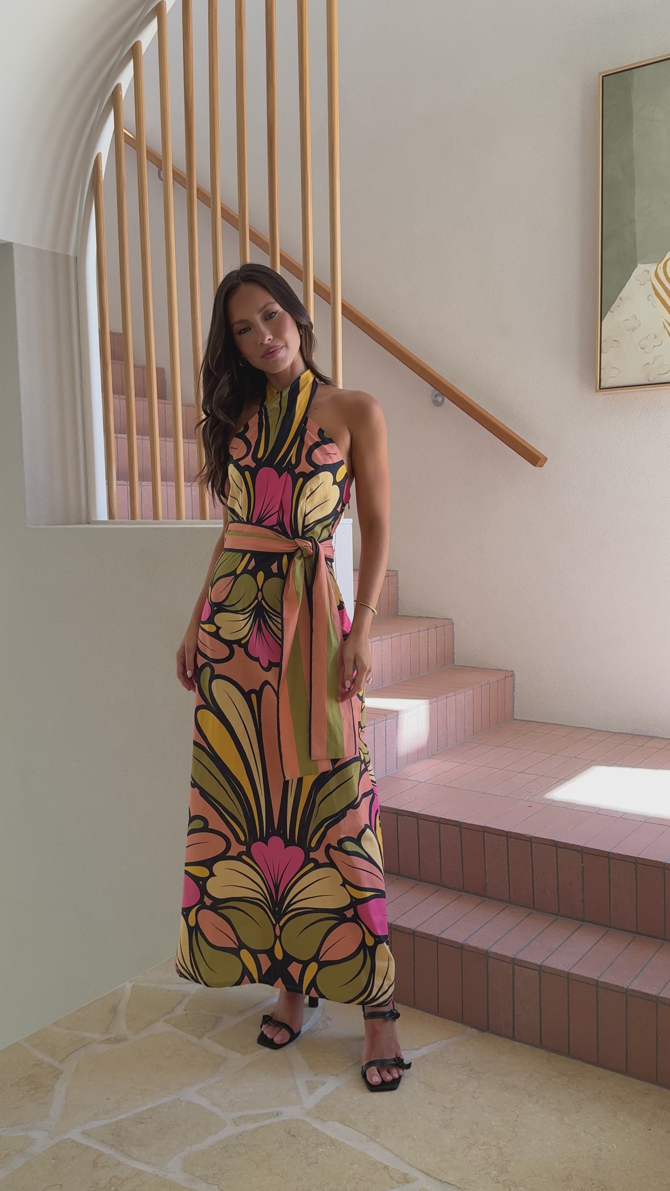 Portugal Twist Halter Maxi Dress - Melon