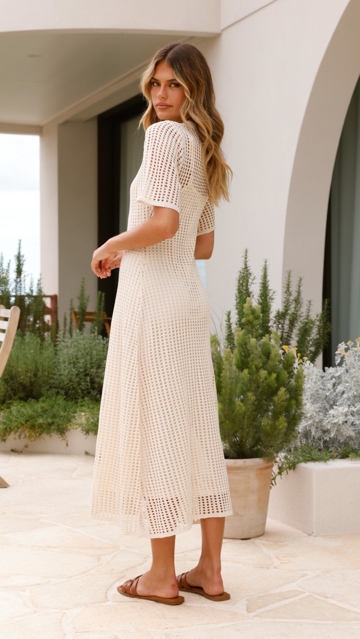 Saisha Crochet Maxi Dress - Beige
