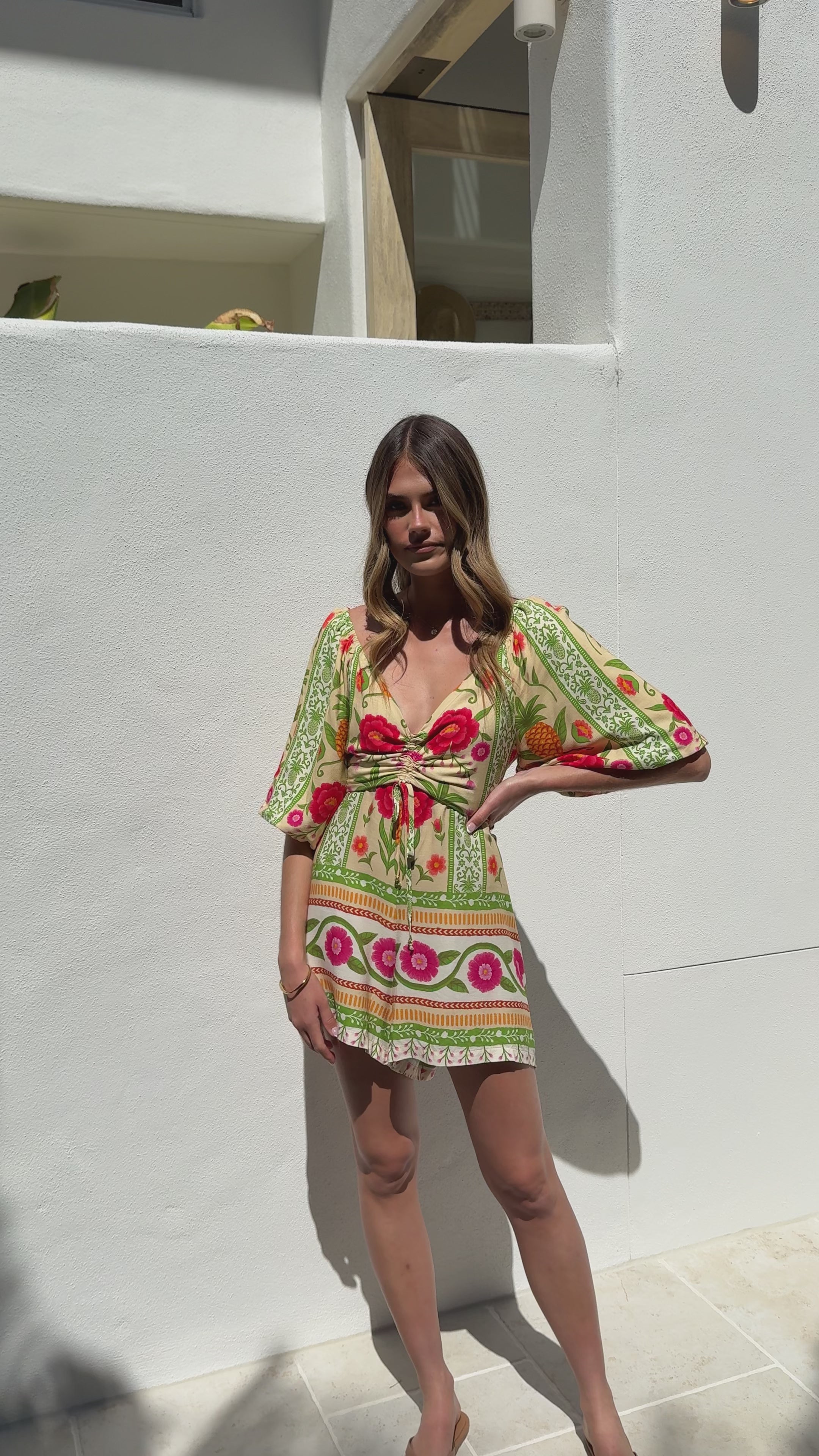 Janiya Puff Sleeve Playsuit - Sunkissed Print