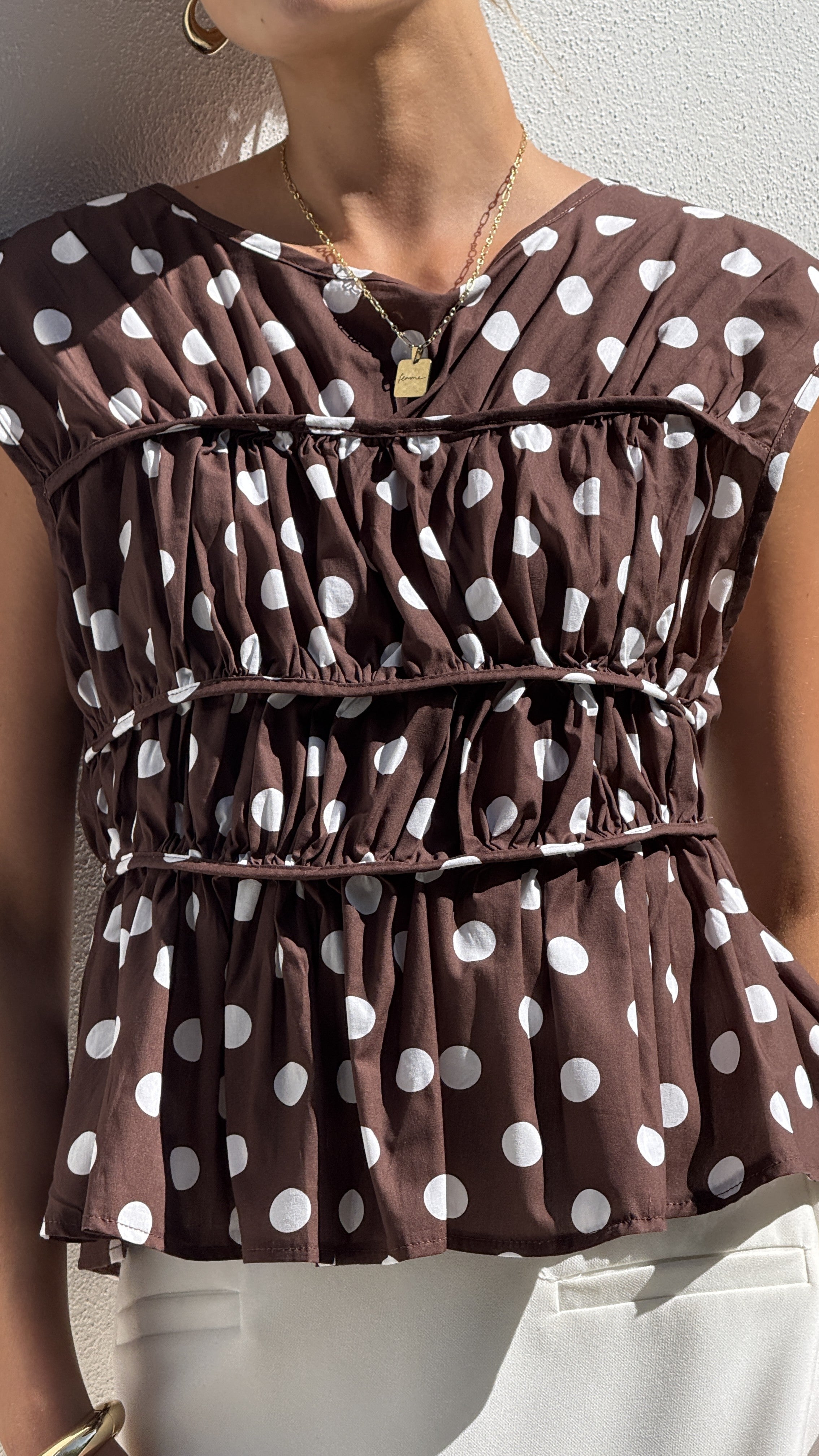Kienna Top - Brown/White Polka Dot