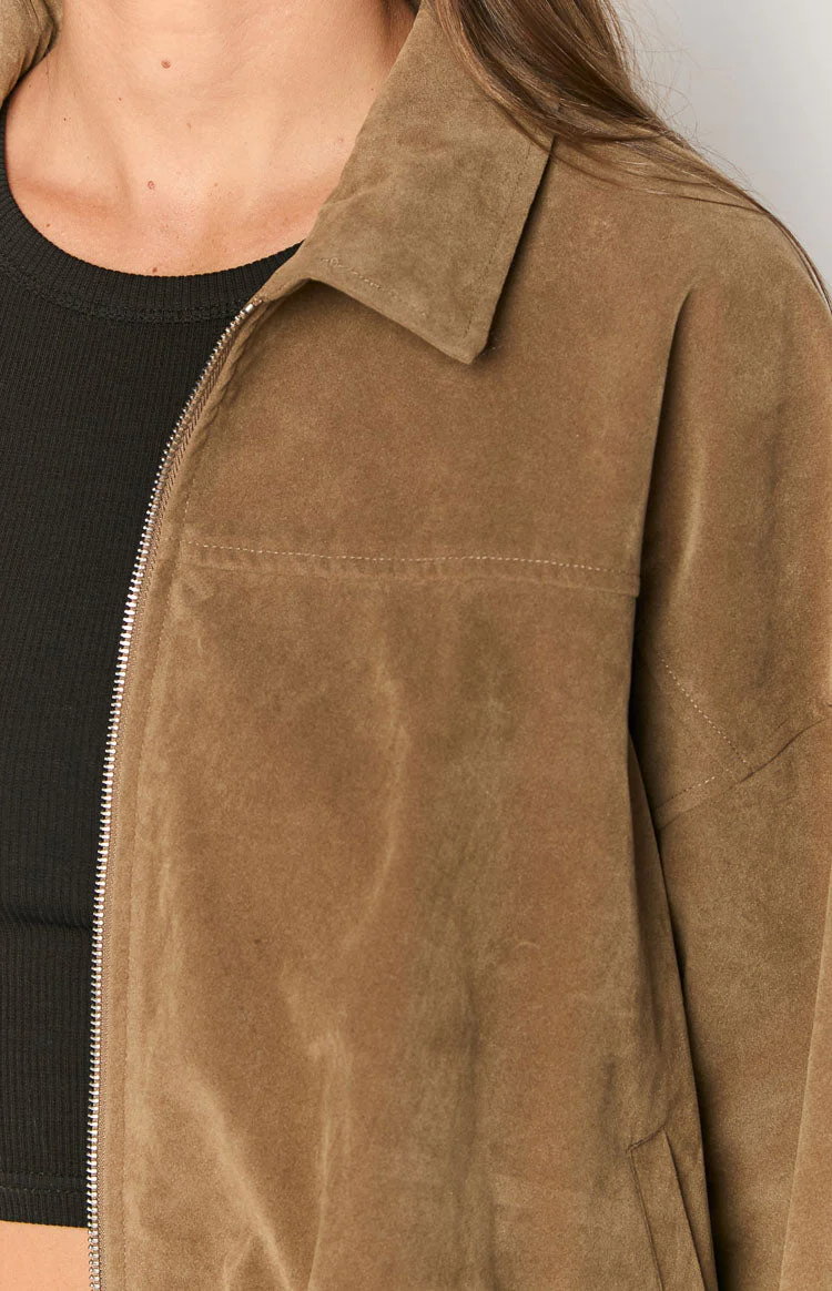 River Brown Suedette Bubble Hem Bomber Jacket
