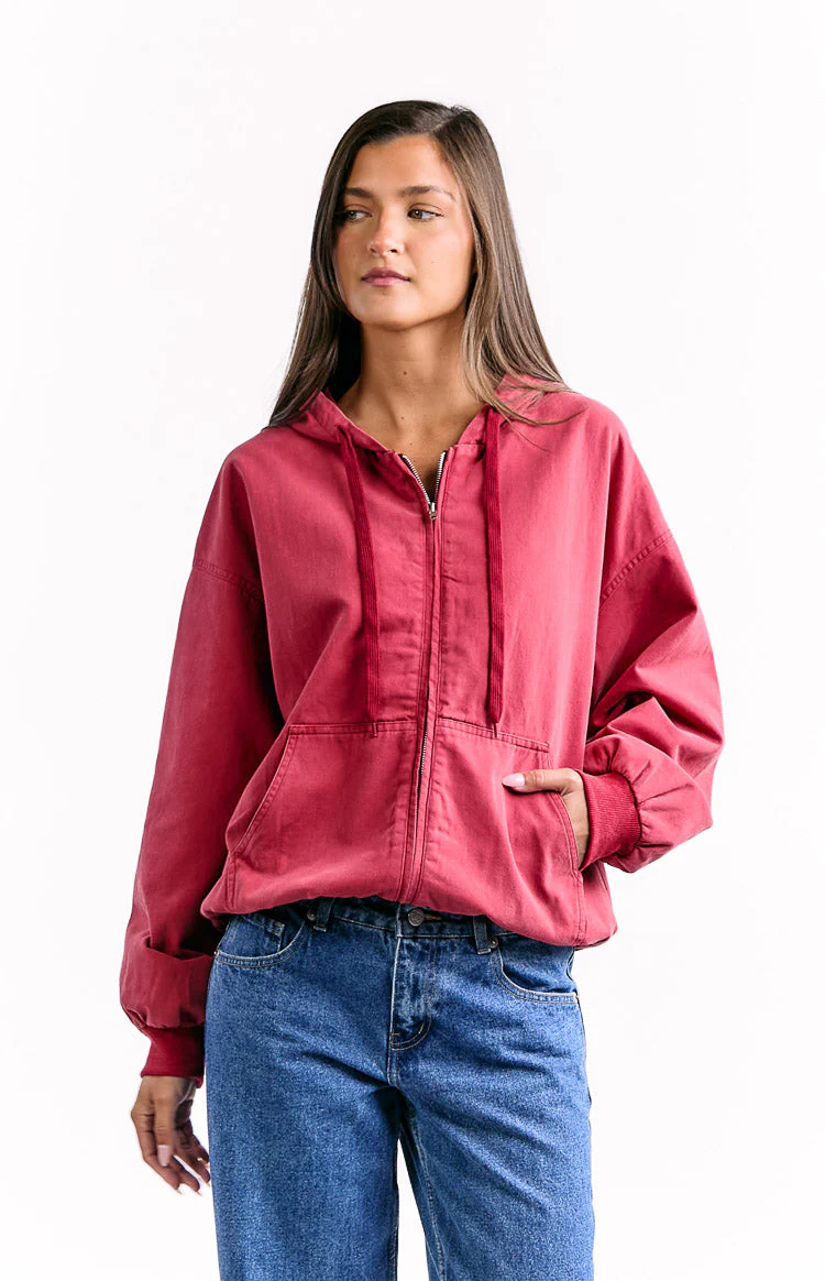 Tate Washed Red Oversized Hooded Jacket