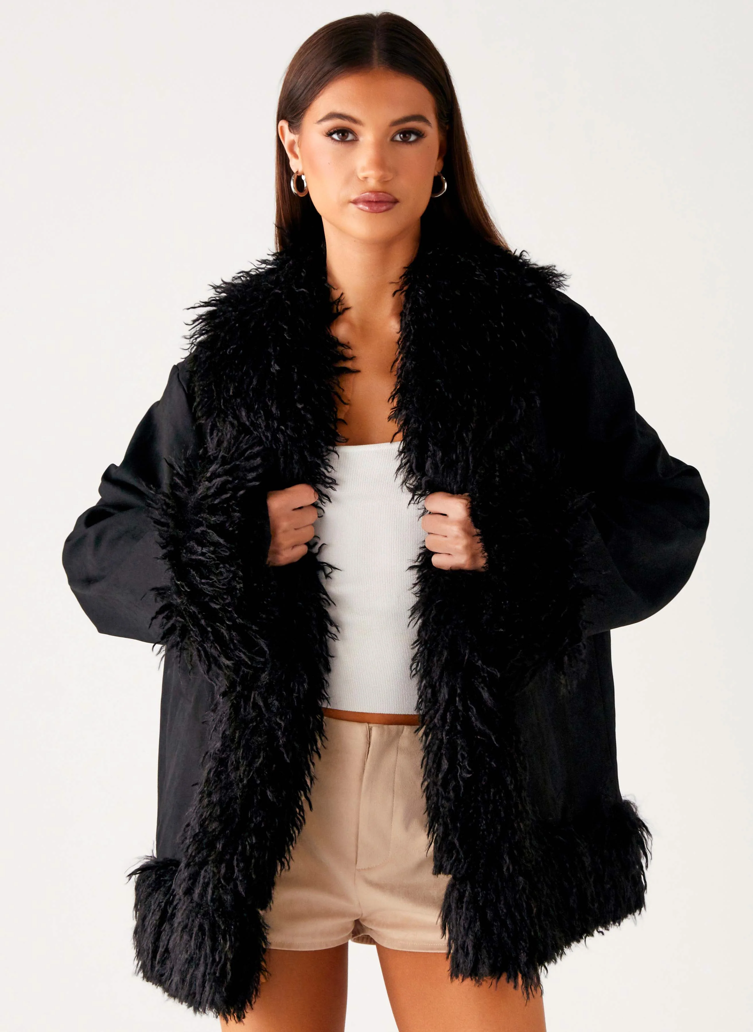Carmelita Faux Fur Trim Jacket - Black