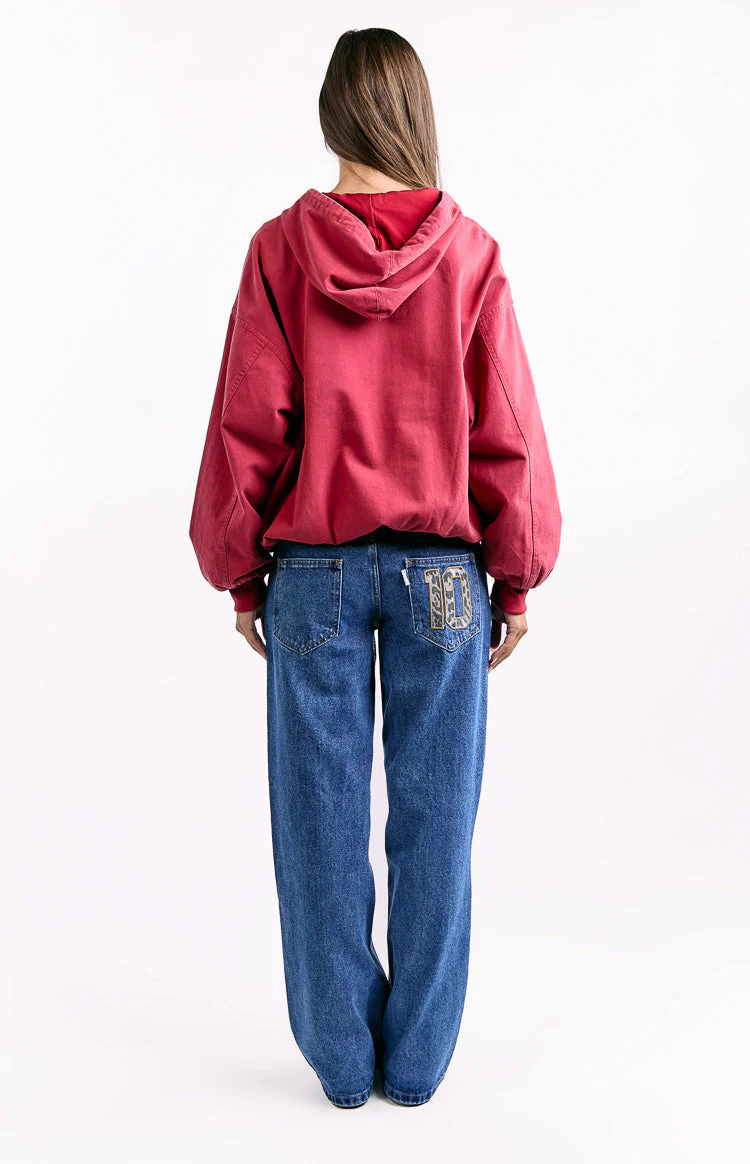 Tate Washed Red Oversized Hooded Jacket