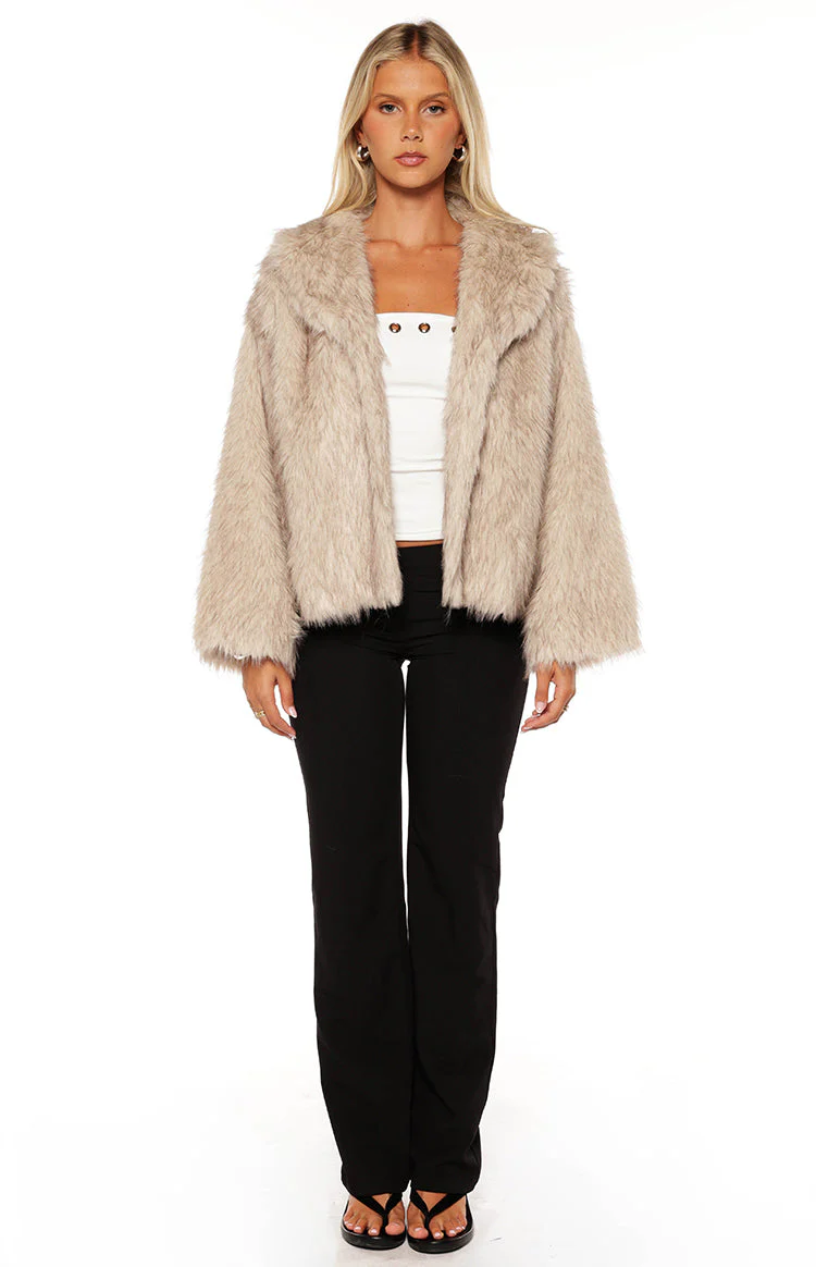 It Girl Sand Faux Fur Jacket