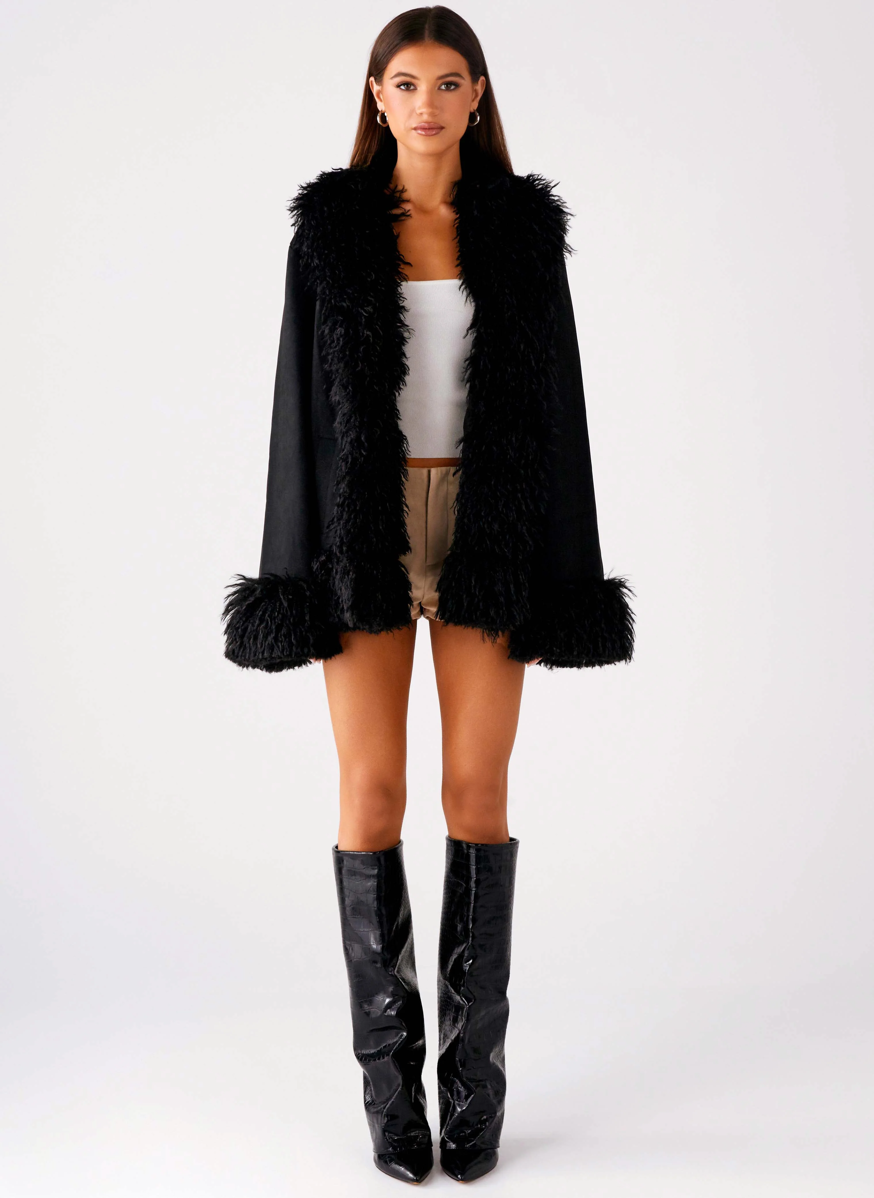 Carmelita Faux Fur Trim Jacket - Black