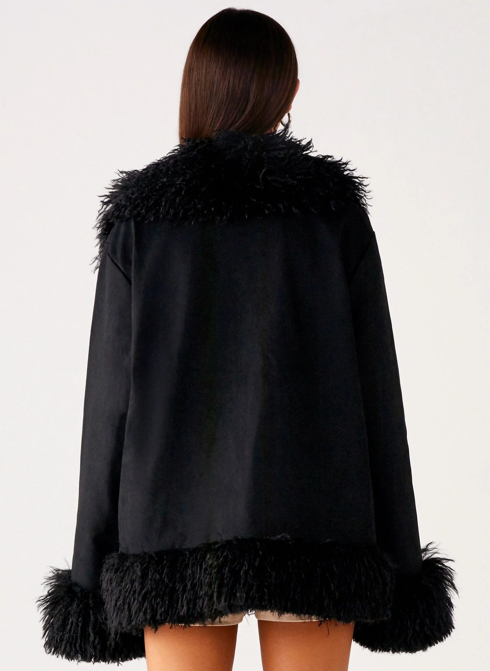Carmelita Faux Fur Trim Jacket - Black