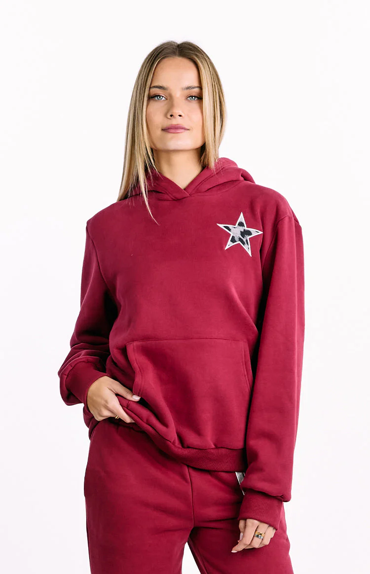 Beginning Burgundy Leopard Star Hoodie