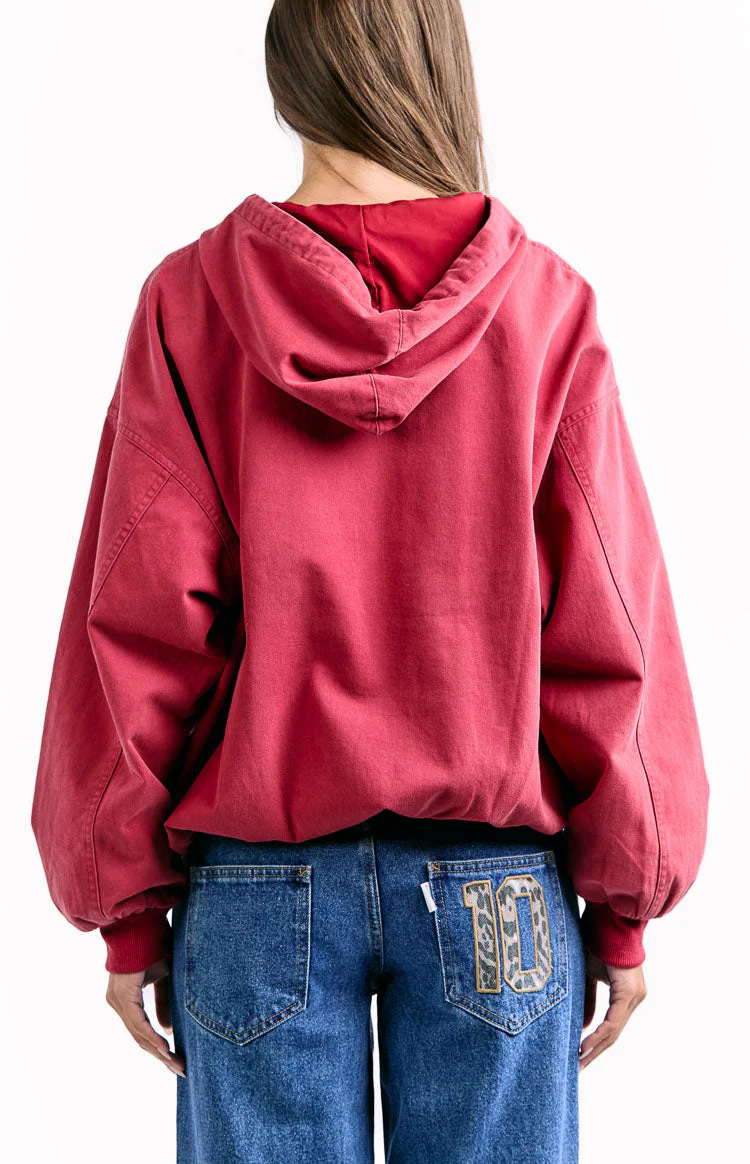 Tate Washed Red Oversized Hooded Jacket