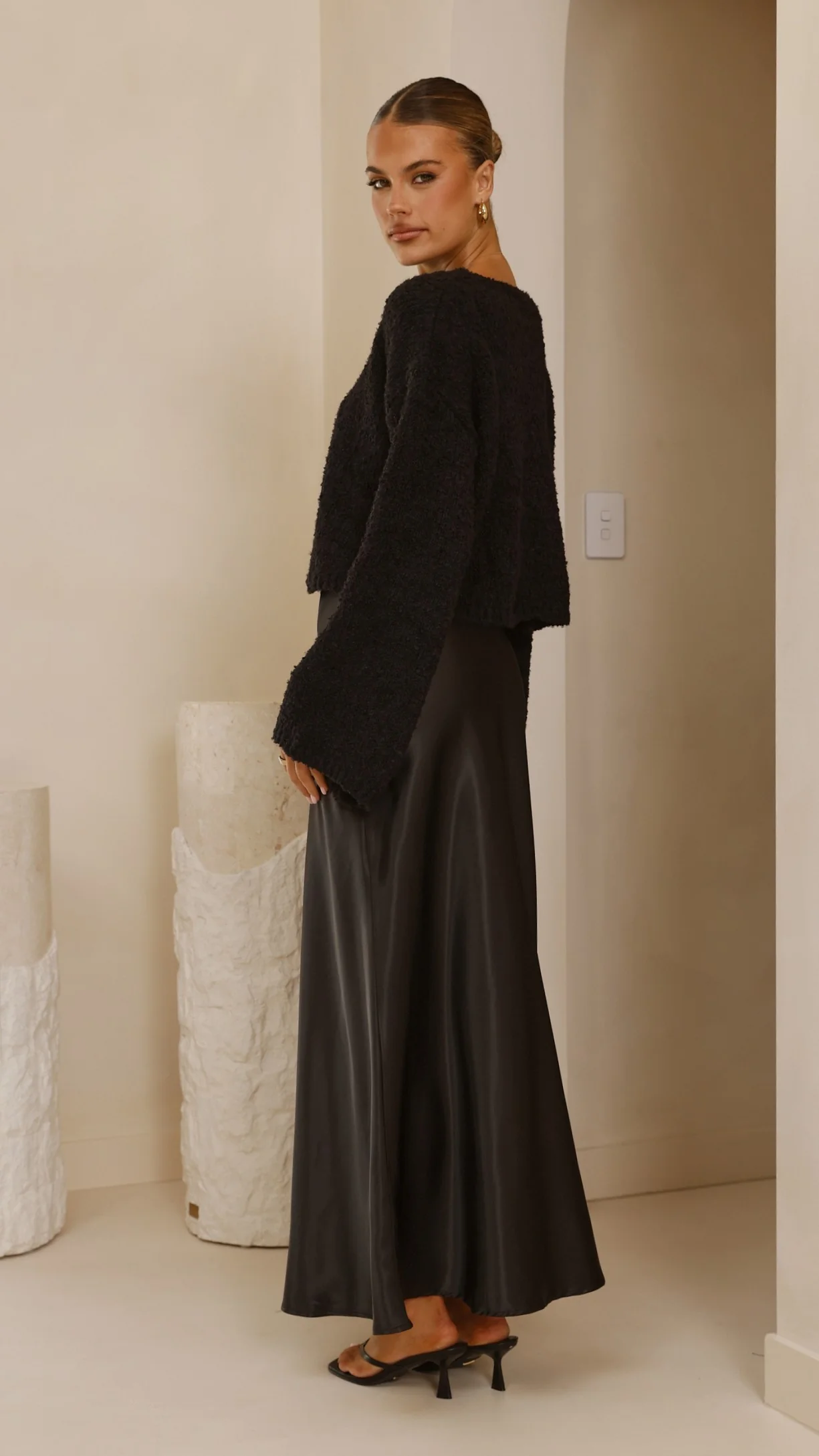 Zala Cropped Knit Sweater - Black